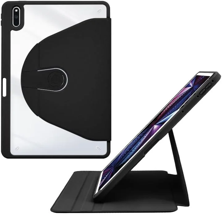 کیف محافظ چرخشی هوآلنگجین سازگار با هوآوی میت‌پد 11 اینچ مدل‌های DBR-W00, DBR-W10, DBR-W19 (عرضه 2023) با جای قلم، چرخش 360 درجه، قاب پشتی شفاف، قابلیت بیدار/خواب خودکار (مشکی)