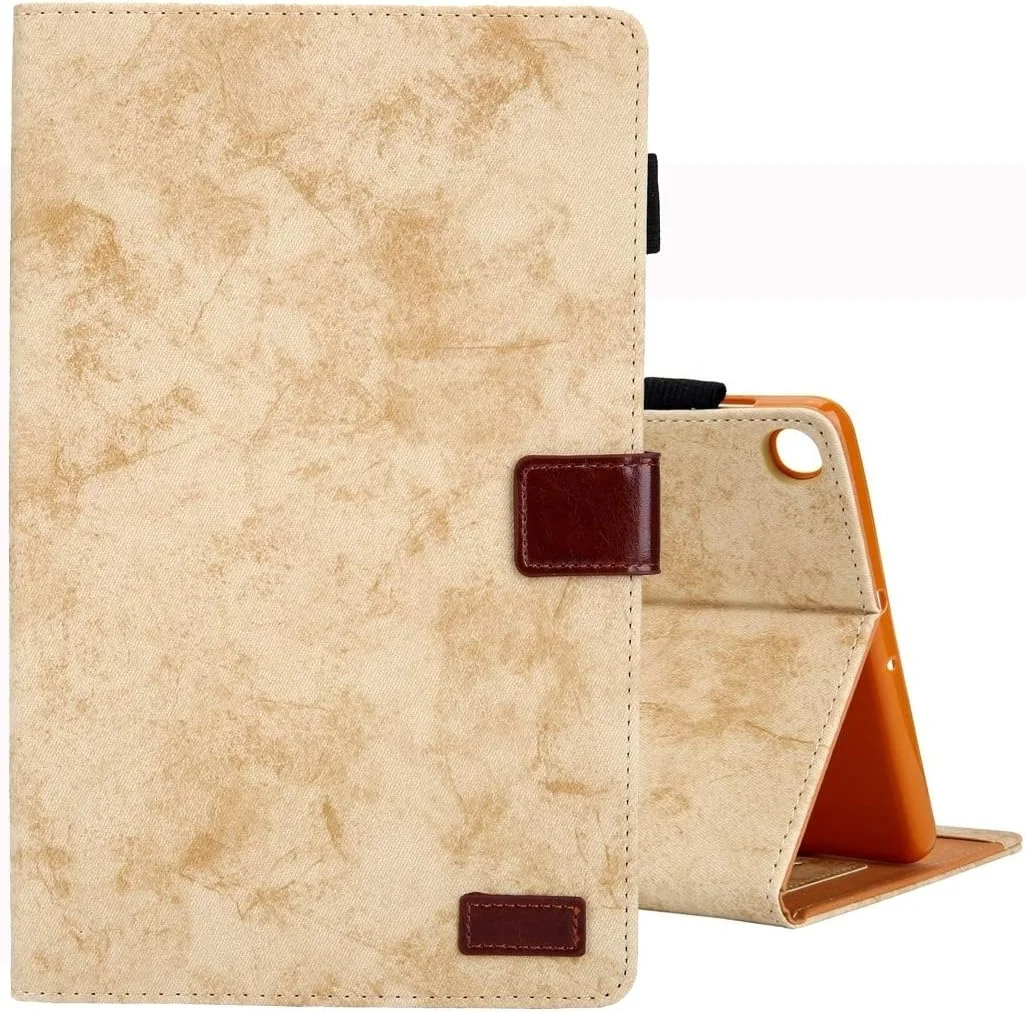 کیف تبلت HUAGNZIZHENG برای گلکسی تب A 8.0 (2019) / T290، کیف چرمی افقی با استایل تجاری، دارای هولدر، جای کارت، قاب عکس و عملکرد خواب/بیدار (خاکستری) (رنگ: زرد)
