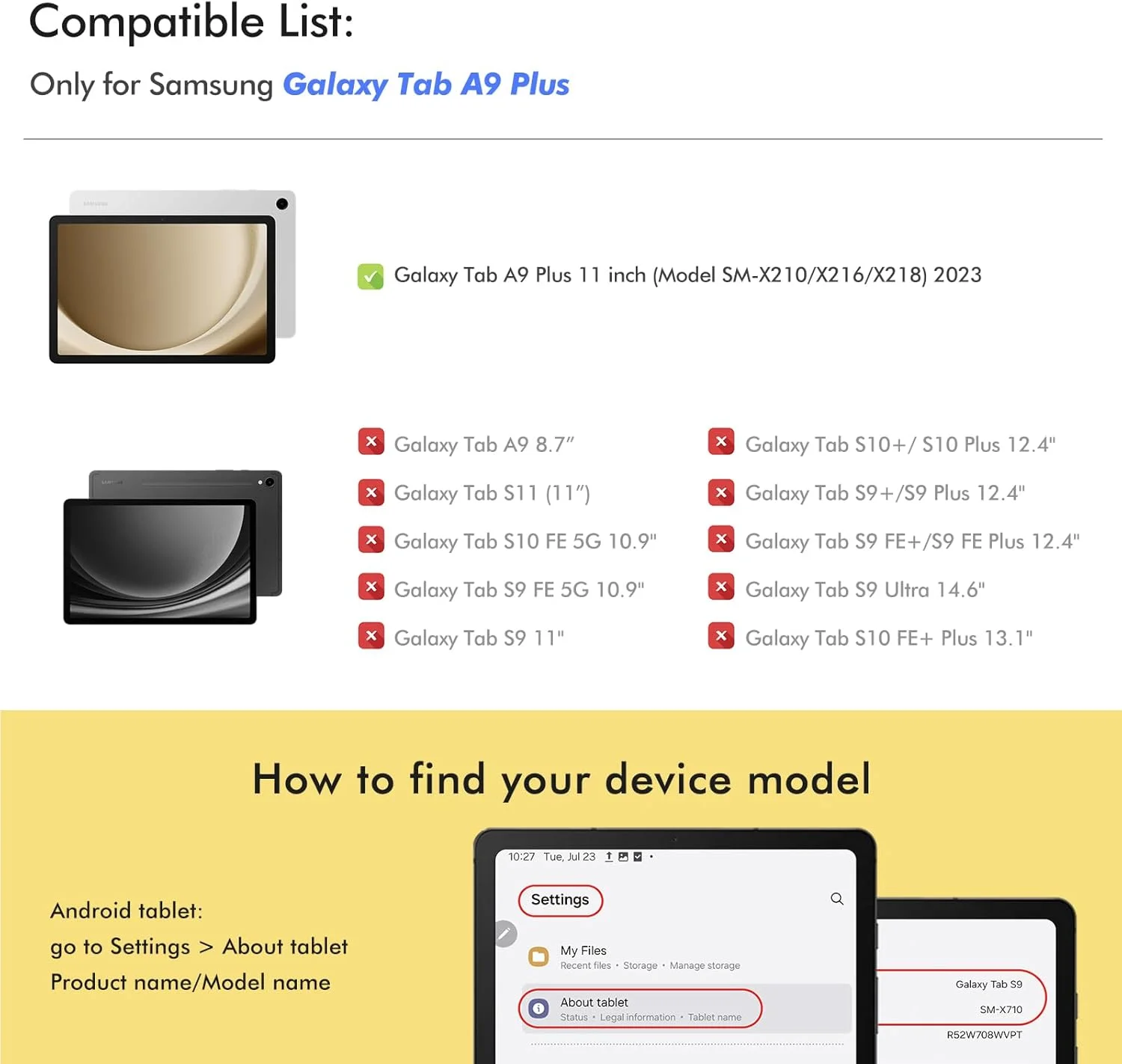 کاور اینفیلند برای گلکسی تب A9 پلاس 5G، کاور اکلیلی با پشت شفاف درخشان برای تبلت سامسونگ گلکسی A9 پلاس 11 اینچ مدل 2023 (SM-X210/X216/X218) [حالت بیدار/خواب خودکار] صورتی