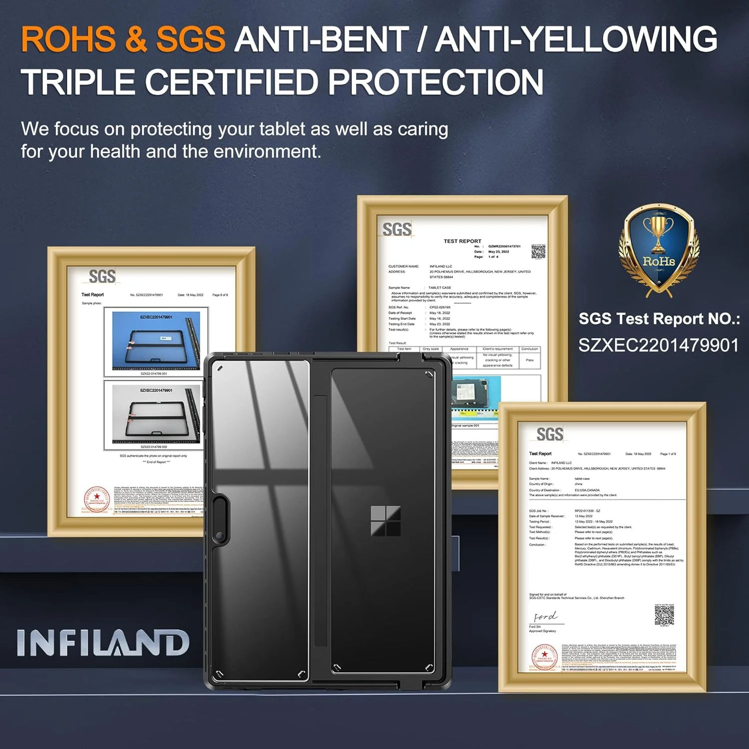 کاور محافظ شفاف چند زاویه ای ضد ضربه اینفیلند مناسب برای مایکروسافت Surface Pro 11th Edition AI 2024، سازگار با Surface Pro Signature Keyboard و Slim Pen 2، مشکی اسرارآمیز