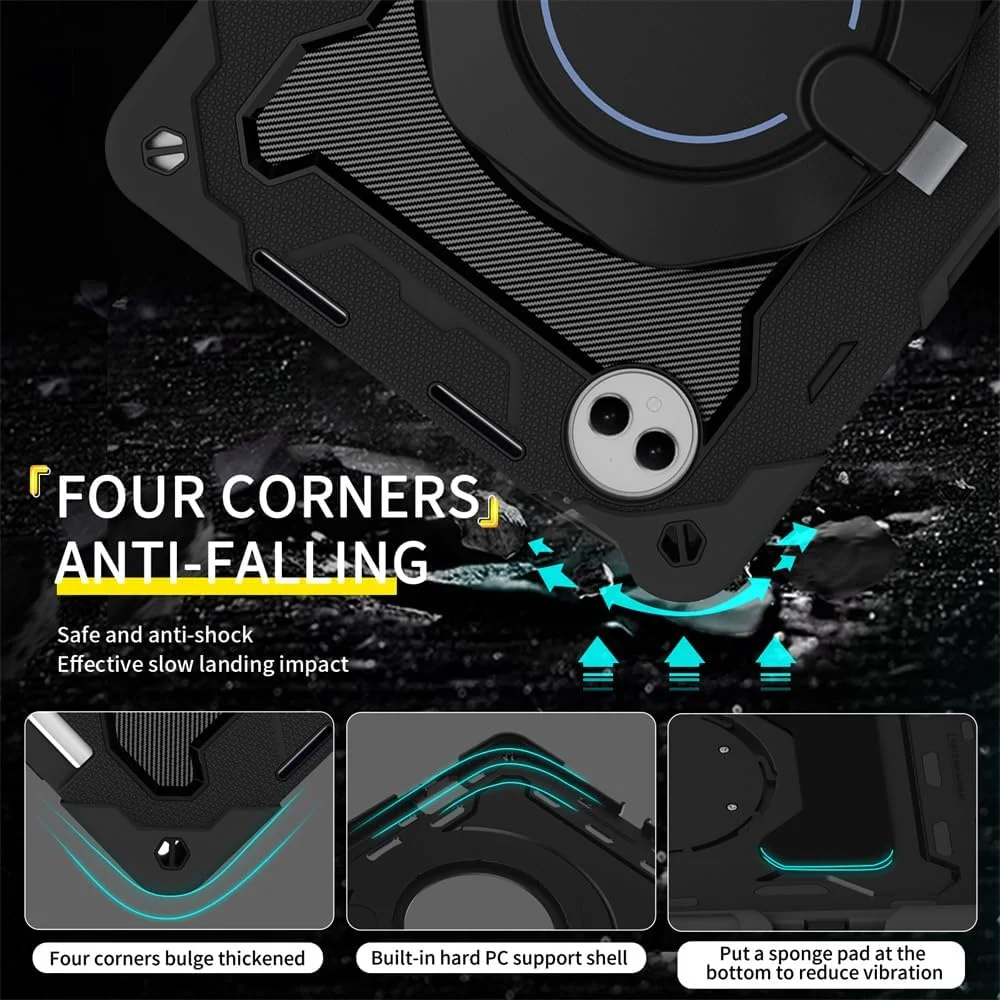 کاور محافظ گرآتری سازگار با هوآوی میت‌پد پرو 12.2 اینچ (2024)، کاور محافظ سه لایه مقاوم در برابر ضربه با قابلیت چرخش 360 درجه به همراه بند شانه (مشکی)