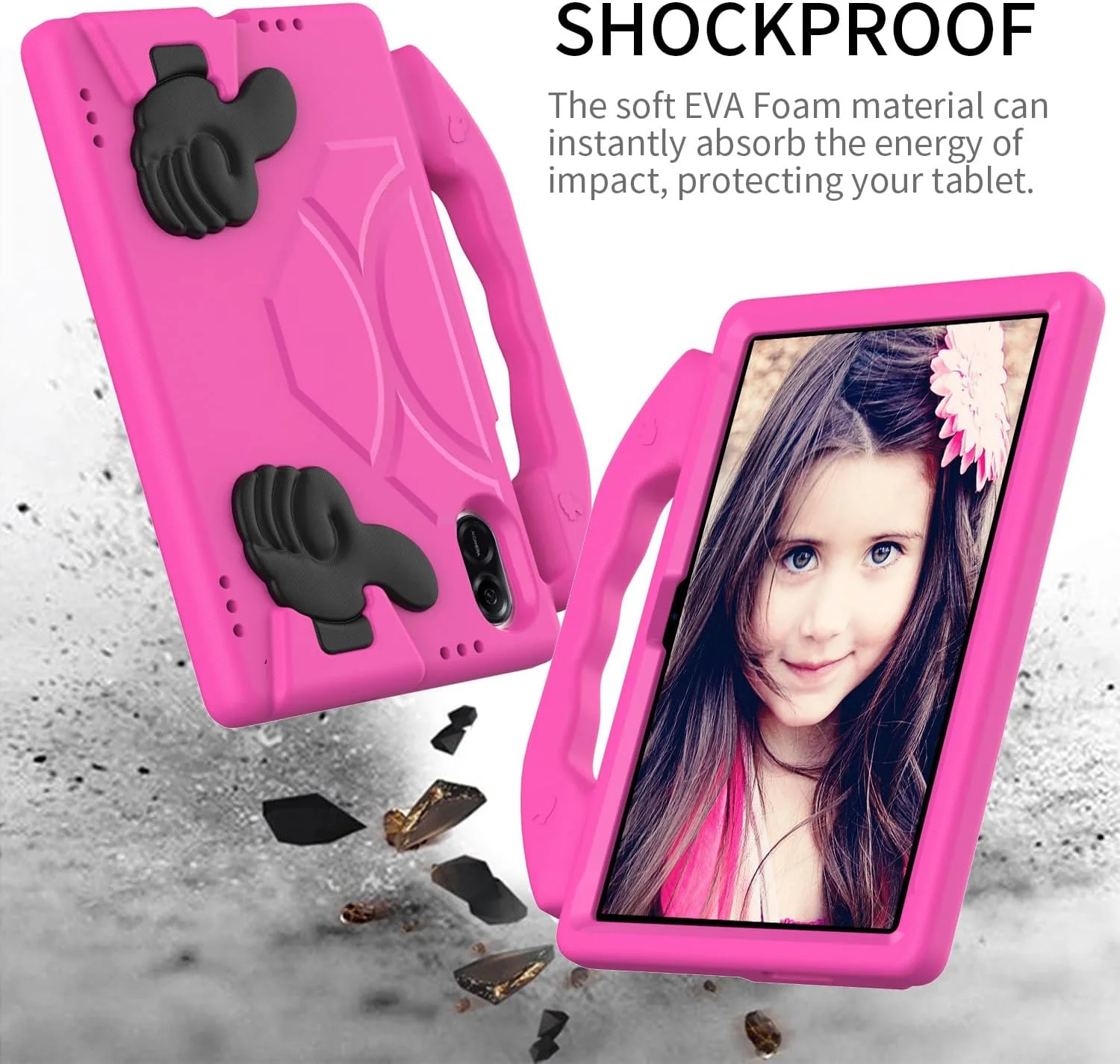 کاور محافظ تبلت آنر پد X9 سایز 11.5 اینچ 2023، سبک وزن، EVA، مناسب کودکان، ضد ضربه، طرح فانتزی، دارای دسته و استند (قرمز صورتی)