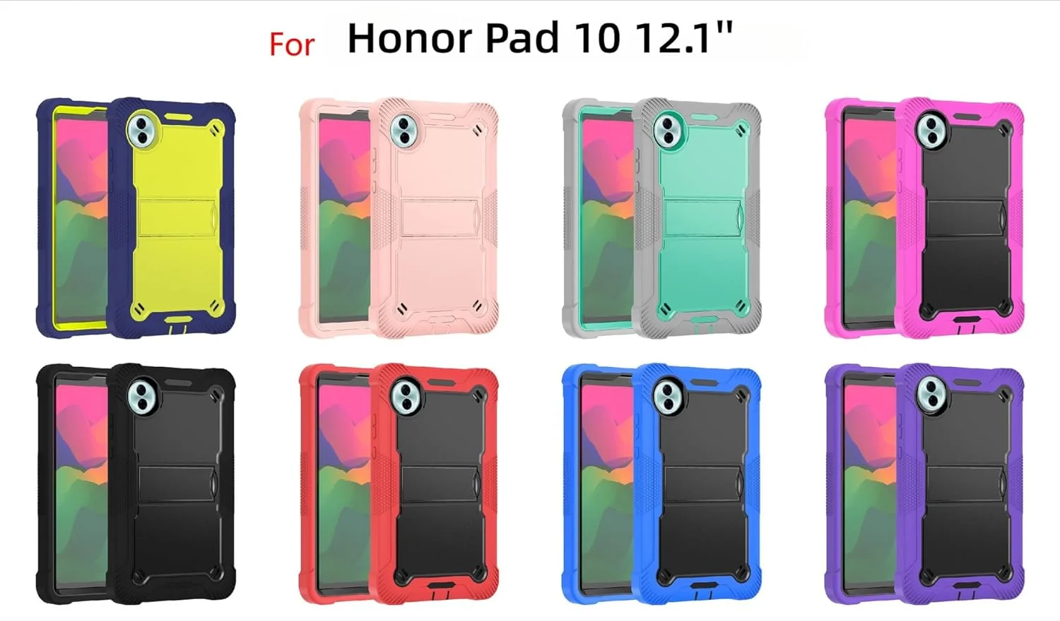 کاور تبلت آنر پد 10 مدل 12.1 اینچ 2025، محافظ سیلیکونی ضد ضربه 3 لایه با پایه نگهدارنده (قرمز مشکی)