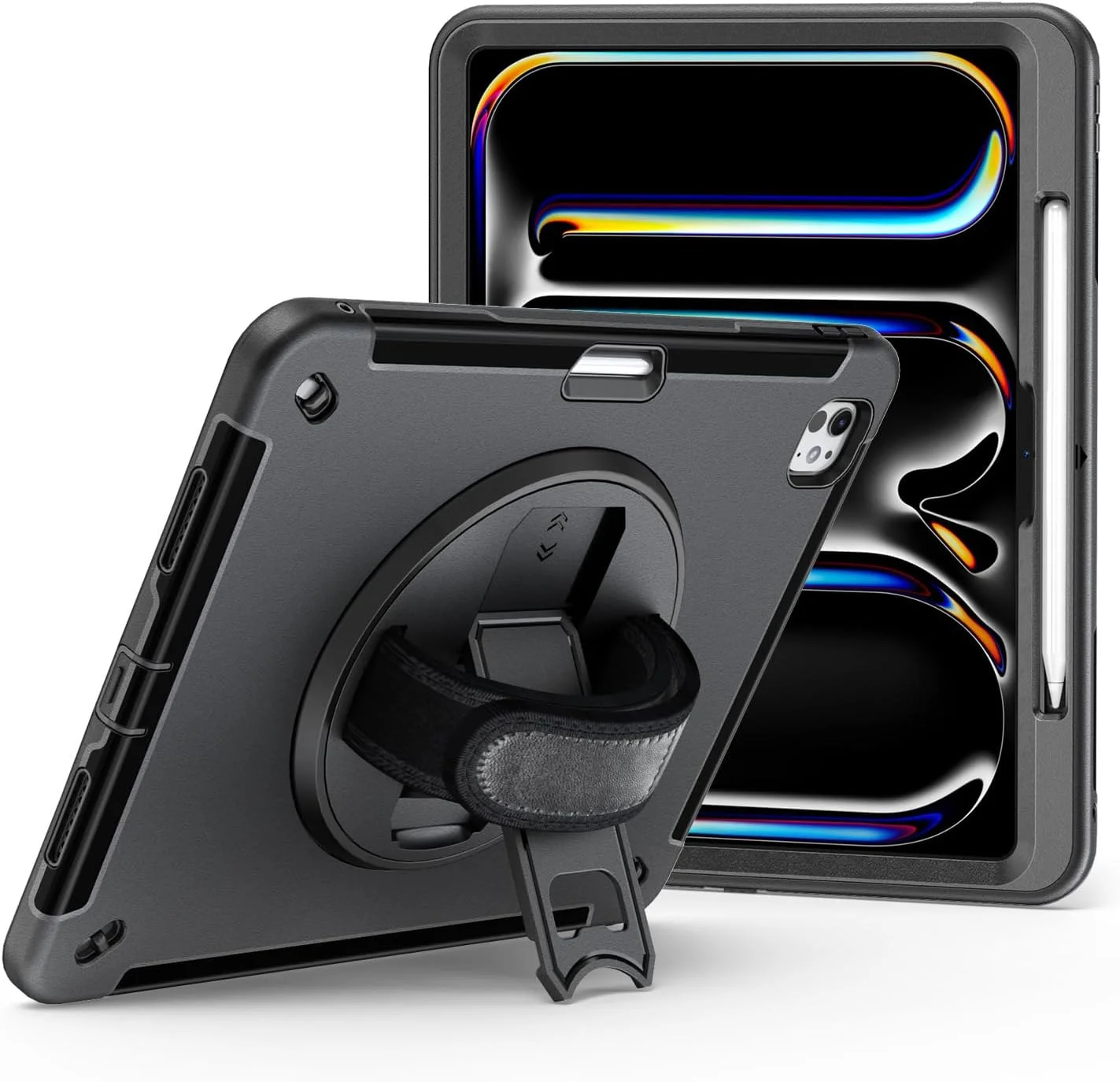 کاور تبلت گرواتری سازگار با آیپد پرو ۱۳ اینچ ۲۰۲۴ (M4، نسل هفتم)، کاور ضد ضربه سنگین و مقاوم با درجه نظامی با جای قلم/بند شانه، پایه چند منظوره کاور تبلت گرواتری سازگار با آیپد پرو ۱۳ اینچ ۲۰۲۴ (M4، نسل هفتم)، کاور ضد ضربه سنگین و مقاوم با درجه نظامی با جای قلم/بند شانه، پایه چند منظوره