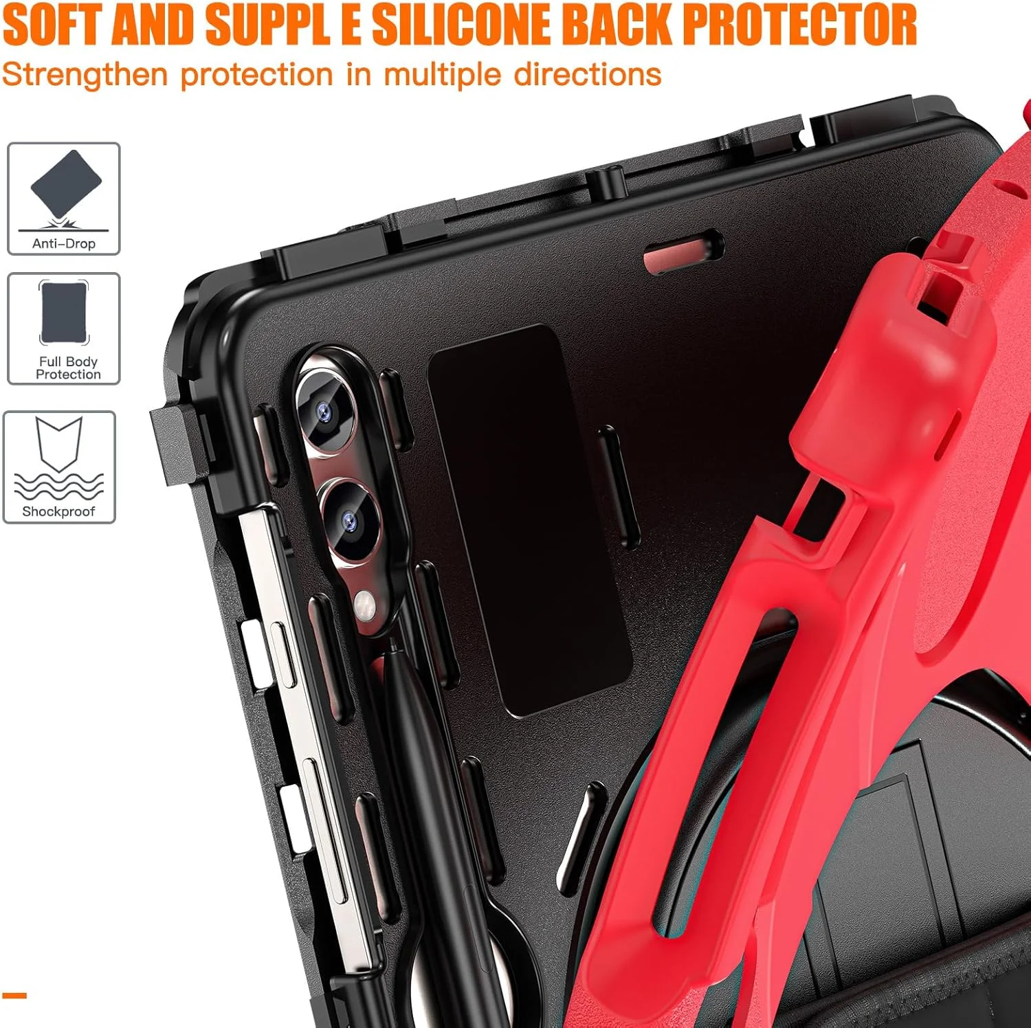 کاور تبلت مناسب برای Samsung Galaxy Tab S10 Plus/S10+ 12.4 اینچ (2024)، کاور سیلیکونی EVA ضد ضربه و ضد افتادن با جای قلم/بند شانه، پایه چرخان 360 درجه (بنفش)