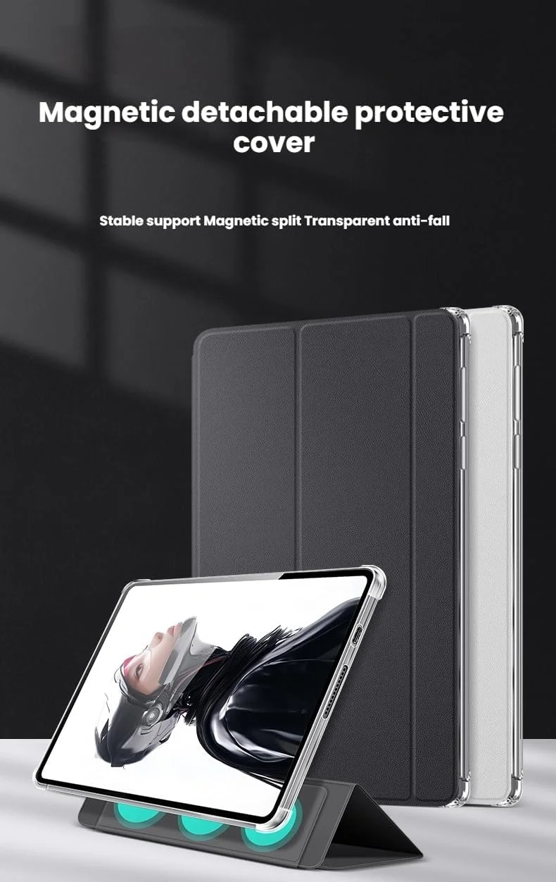 کاور تبلت گیمینگ نوبیا RedMagic 3 Pro 9.06 اینچ (نسخه 2025)، کاور پشتی شفاف چرمی با قابلیت جدا شدن مغناطیسی و استند سه تایی (مشکی)