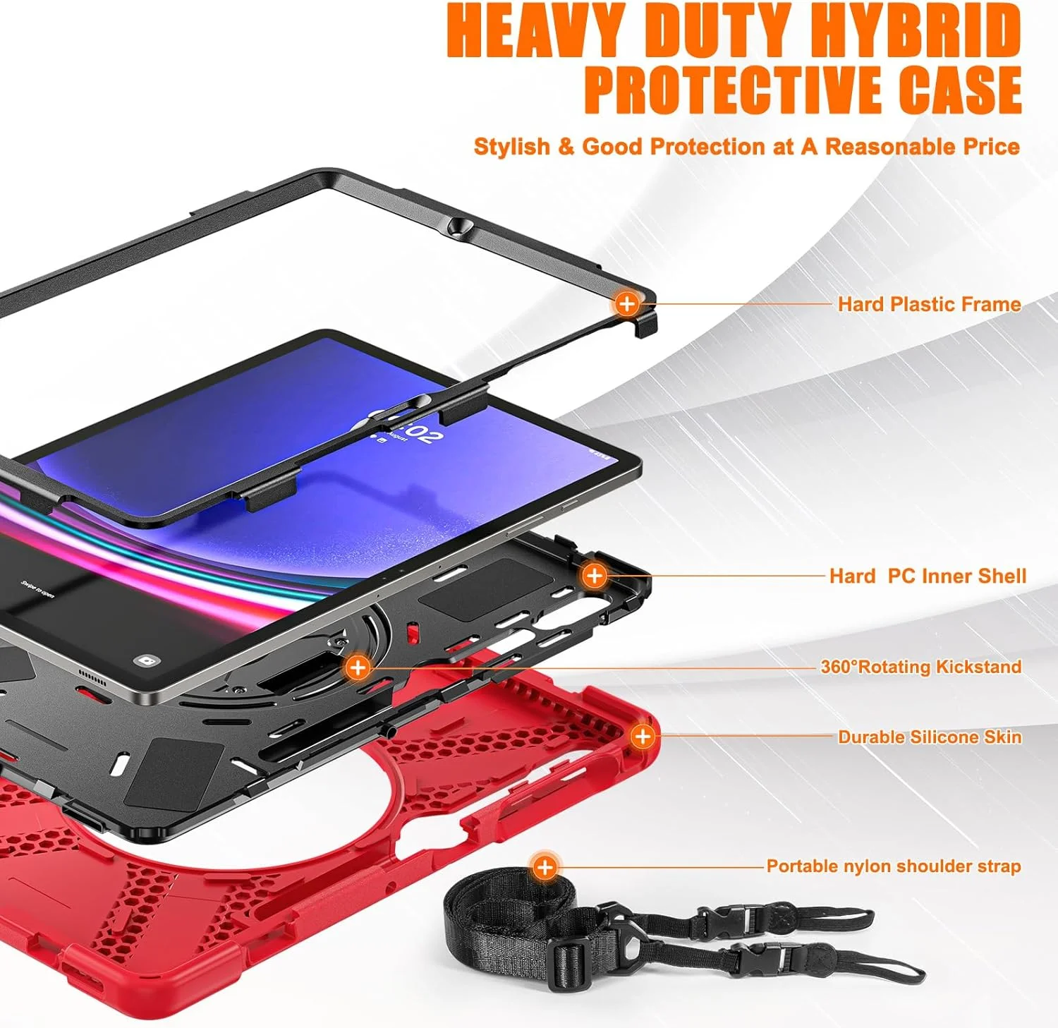 کاور تبلت مناسب برای Samsung Galaxy Tab S10 Plus/S10+ 12.4 اینچ (2024)، کاور سیلیکونی EVA ضد ضربه و ضد افتادن با جای قلم/بند شانه، پایه چرخان 360 درجه (بنفش)