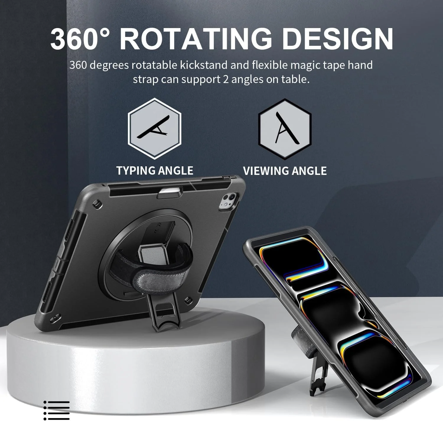 کاور تبلت گرواتری سازگار با آیپد پرو ۱۳ اینچ ۲۰۲۴ (M4، نسل هفتم)، کاور ضد ضربه سنگین و مقاوم با درجه نظامی با جای قلم/بند شانه، پایه چند منظوره