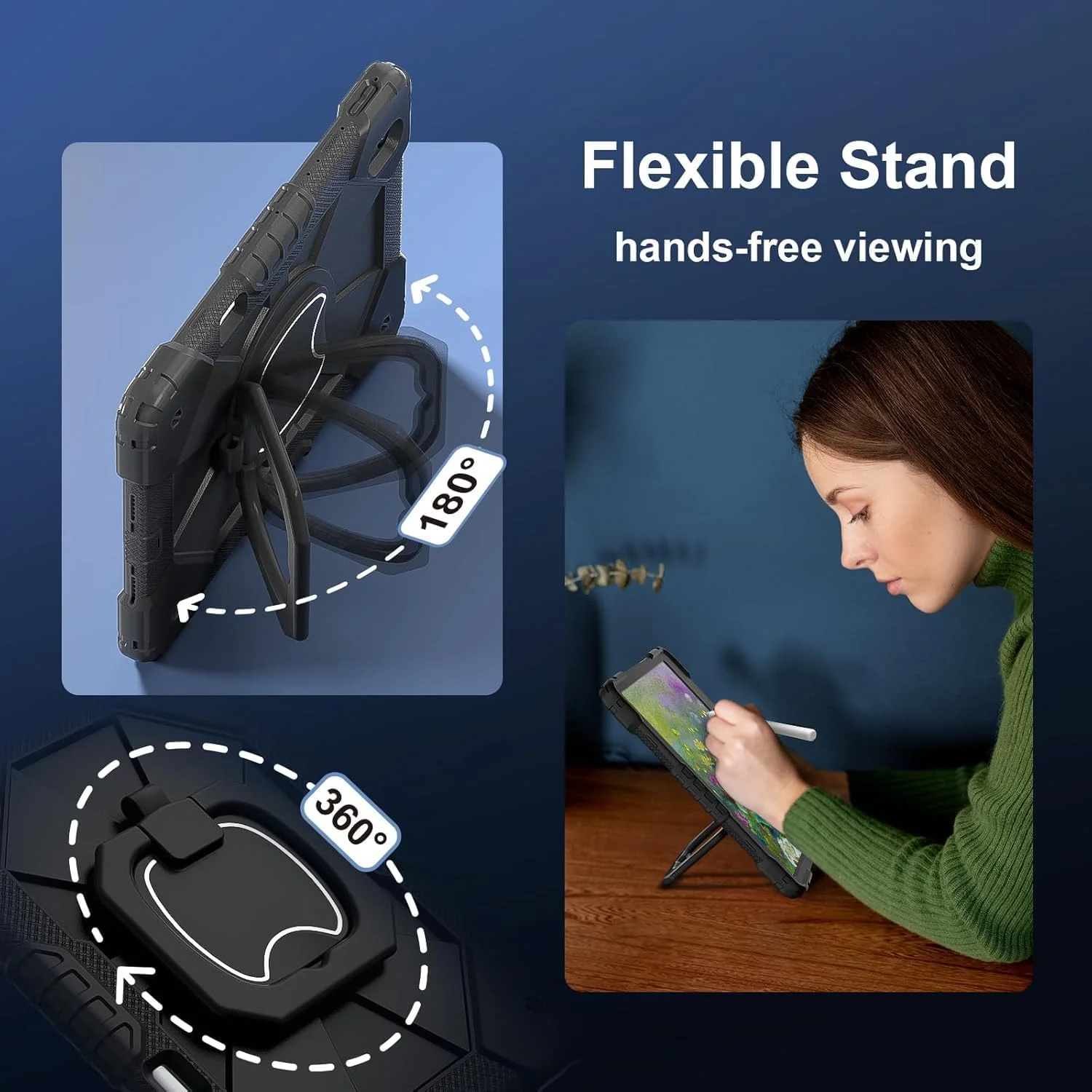 کاور تبلت کودکانه Gruattreay سازگار با هوآوی MatePad 11.5 اینچ (2023)، کاور مقاوم پسرانه دخترانه با جای مداد/پایه نگهدارنده/بند شانه (مشکی)