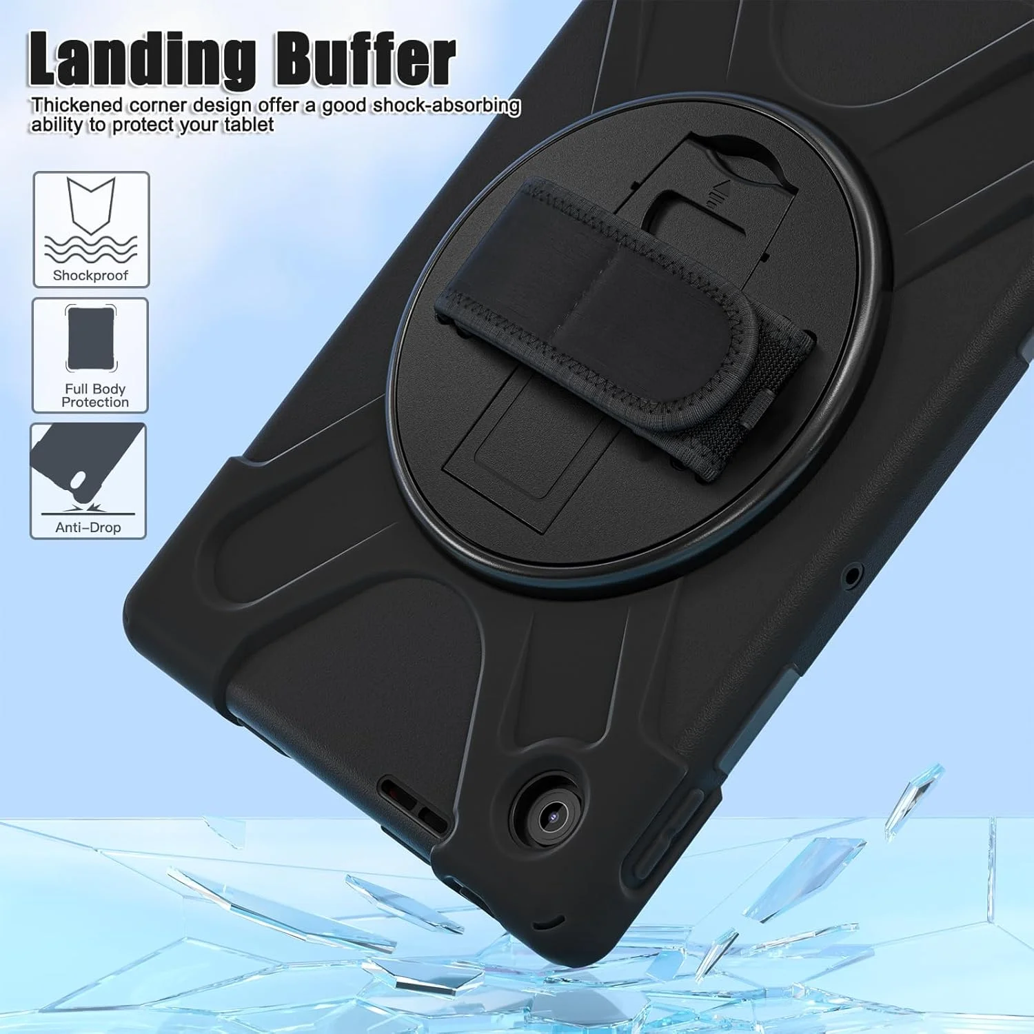 کاور تبلت ضد ضربه Gerutek برای لنوو تب 10.1 اینچ 2025، (TB-311FU/TB-311XU)، کاور مقاوم با محافظ صفحه نمایش، استند چرخان 360 درجه، بند دستی/شانه