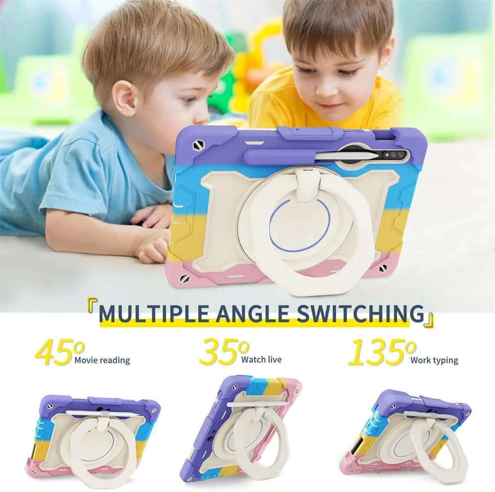کاور کودکانه Gruattreay برای تبلت سامسونگ گلکسی تب S10 FE با صفحه نمایش 10.9 اینچ (نسخه 2025)، کاور سیلیکونی PC سه لایه مقاوم در برابر ضربه با استند حلقه ای چرخان 360 درجه و بند شانه (آبی)