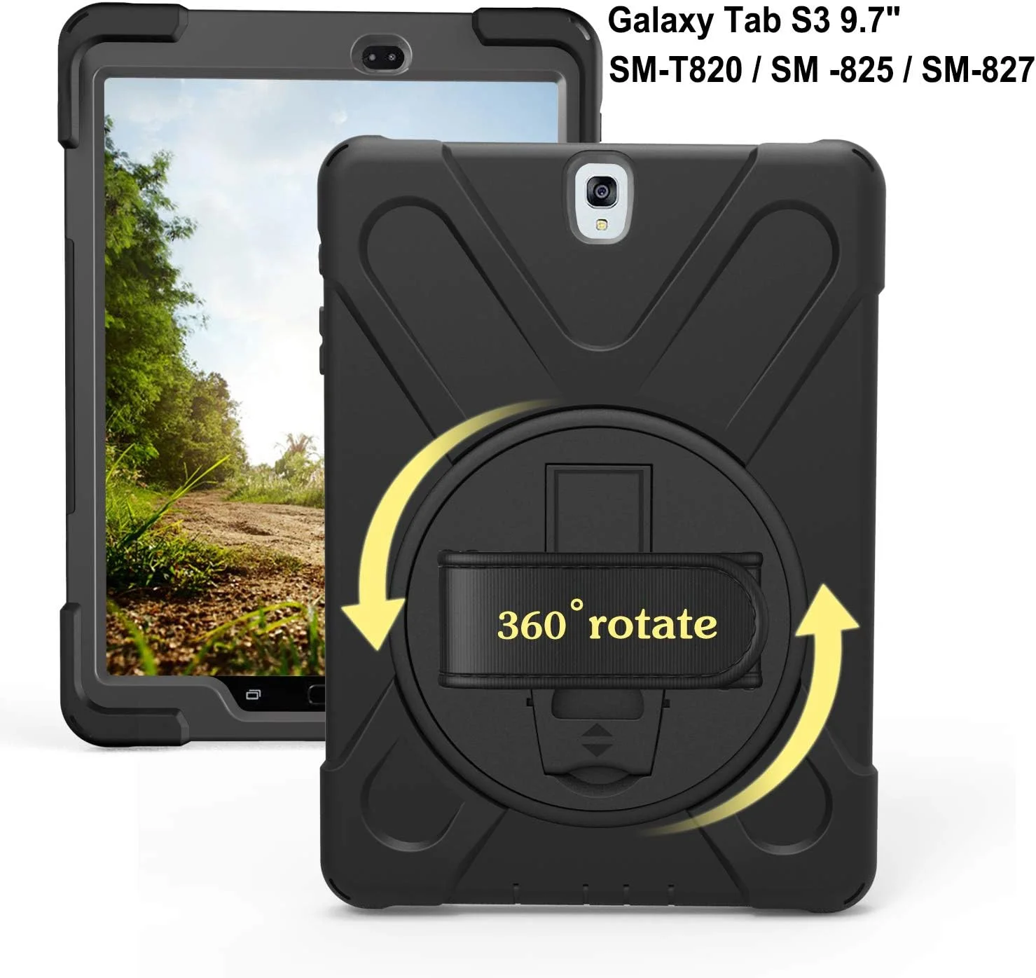 کاور محافظ Gerutek برای گلکسی تب S3 مدل T820/T825 (۹.۷ اینچ)، کاور مقاوم در برابر ضربه با استند چرخشی، بند دستی و بند شانه قابل تنظیم، مناسب برای تبلت سامسونگ گلکسی تب S3 (T820/T825)