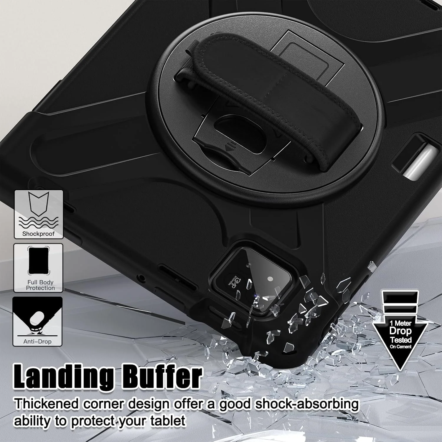 کاور ضد ضربه Gerutek برای شیائومی پد 8/پد 8 پرو/پد 7/پد 7 پرو (2025/2024)، 11.2 اینچ، کاور مقاوم با استند چرخشی، بند دستی/شانه، جای قلم، کاور برای شیائومی پد 8، مشکی