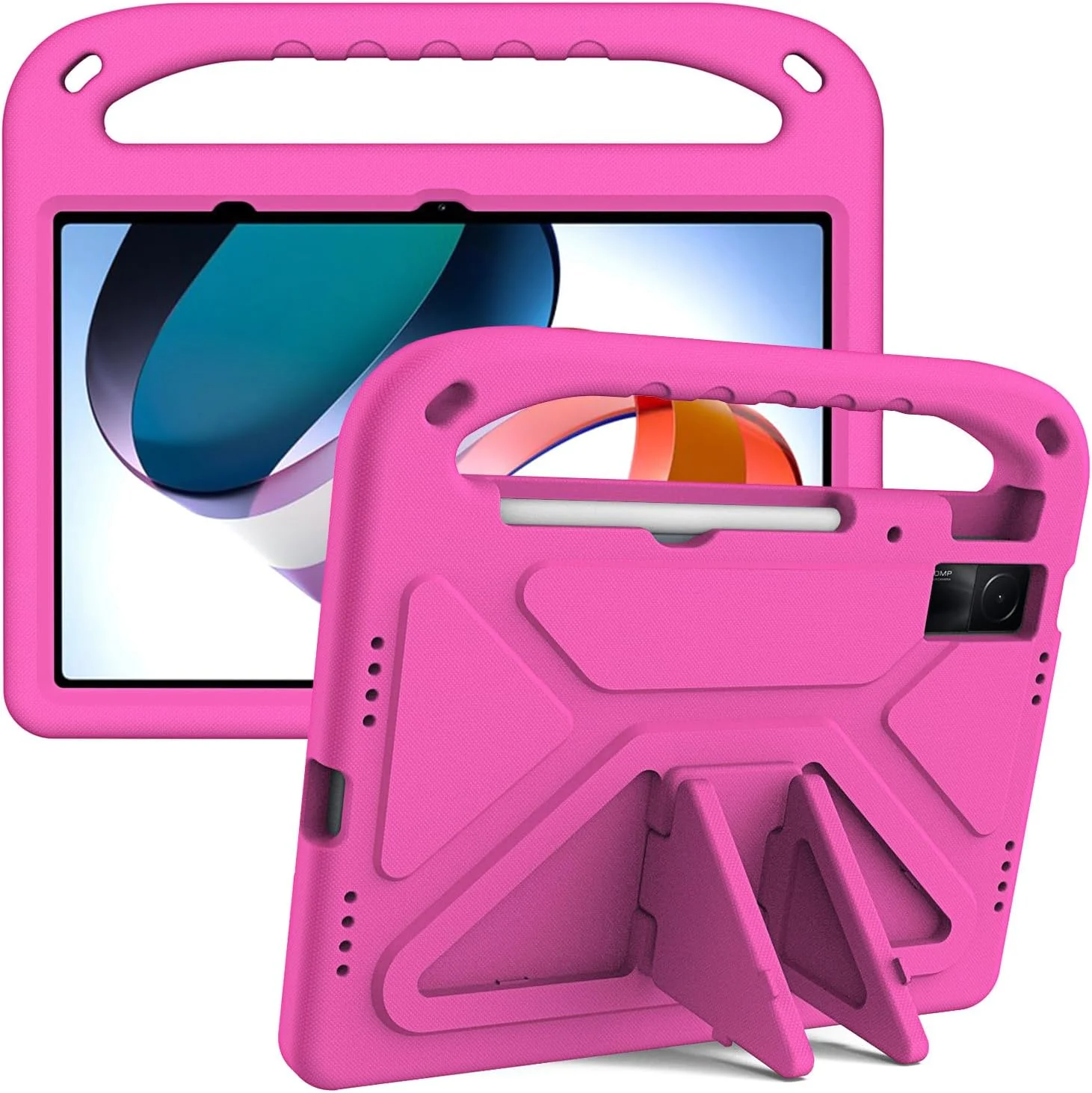 کاور تبلت شیائومی ردمی پد 10.61 اینچ 2022، سبک وزن، EVA، ضد ضربه، دارای دسته و استند، کاور محافظ کودکانه - صورتی جیغ