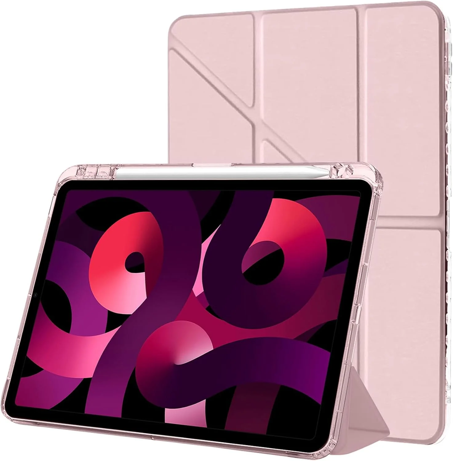 کاور EspZanthic برای آیپد ایر ۱۱ اینچ M3/M2 (۲۰۲۵/۲۰۲۴) / آیپد نسل ۵/۴ ۱۰.۹ اینچ، ۶-در-۱ زوایای دید چندگانه، کاور پشتی شفاف با نگهدارنده قلم، پشتیبانی از قلم پرو/USB-C