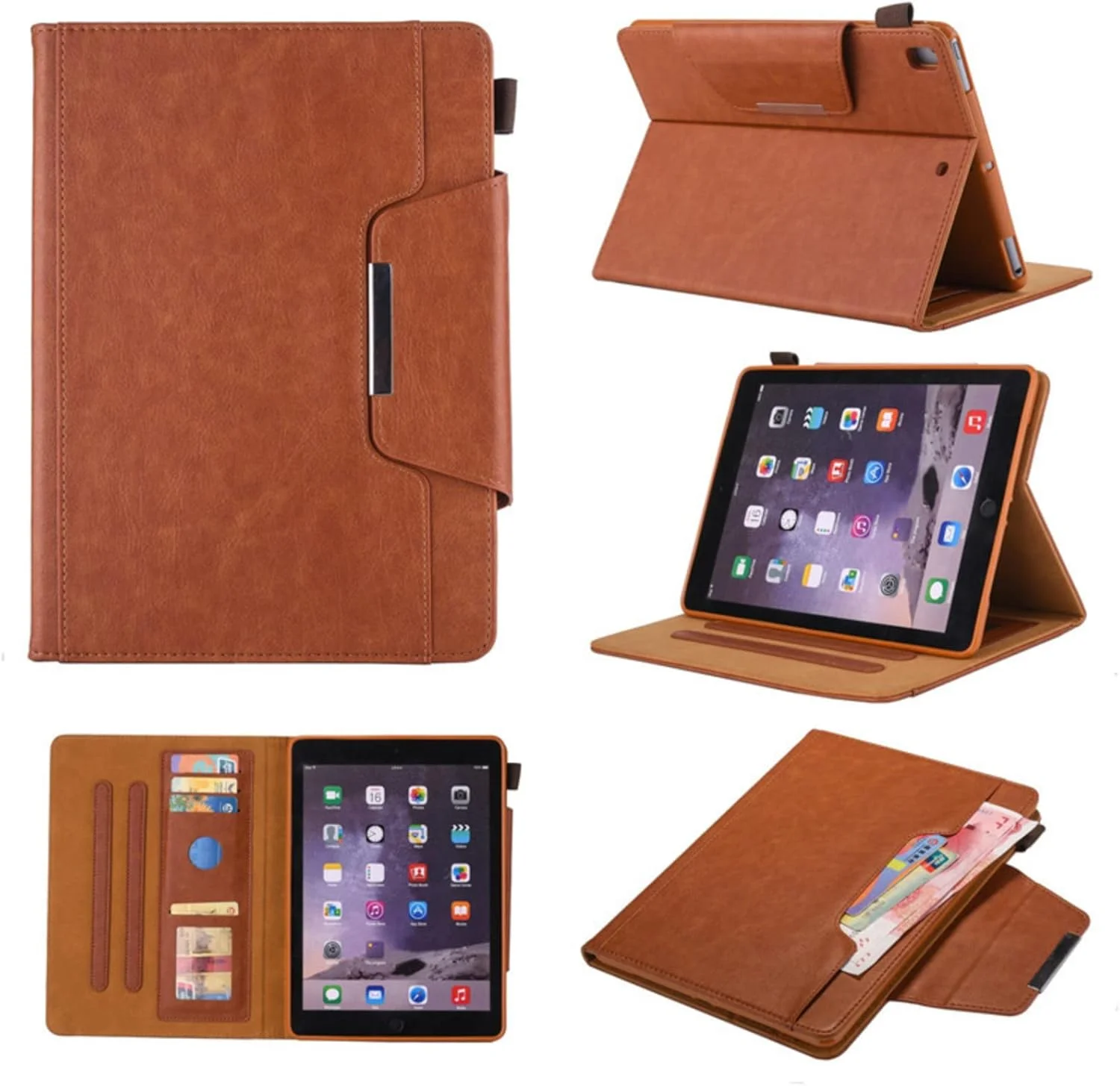 کیف تبلت PU شیک و مد روز با جای کارت و هولدر مناسب برای آیپد ایر 1 2 3 4 5 پرو 10.5 11 12.9 اینچ، بدنه مقاوم و بادوام (قرمز، پرو 12.9 2018)