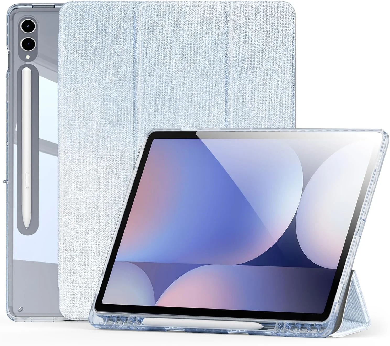 کاور سری Unid داکس دوکیس برای تبلت سامسونگ گلکسی تب S10 Plus/S9 Plus/S9 FE Plus - کاور هوشمند باریک با پشت شفاف، استند سه تایی، قابلیت بیدار و خواب خودکار و جای قلم - آبی