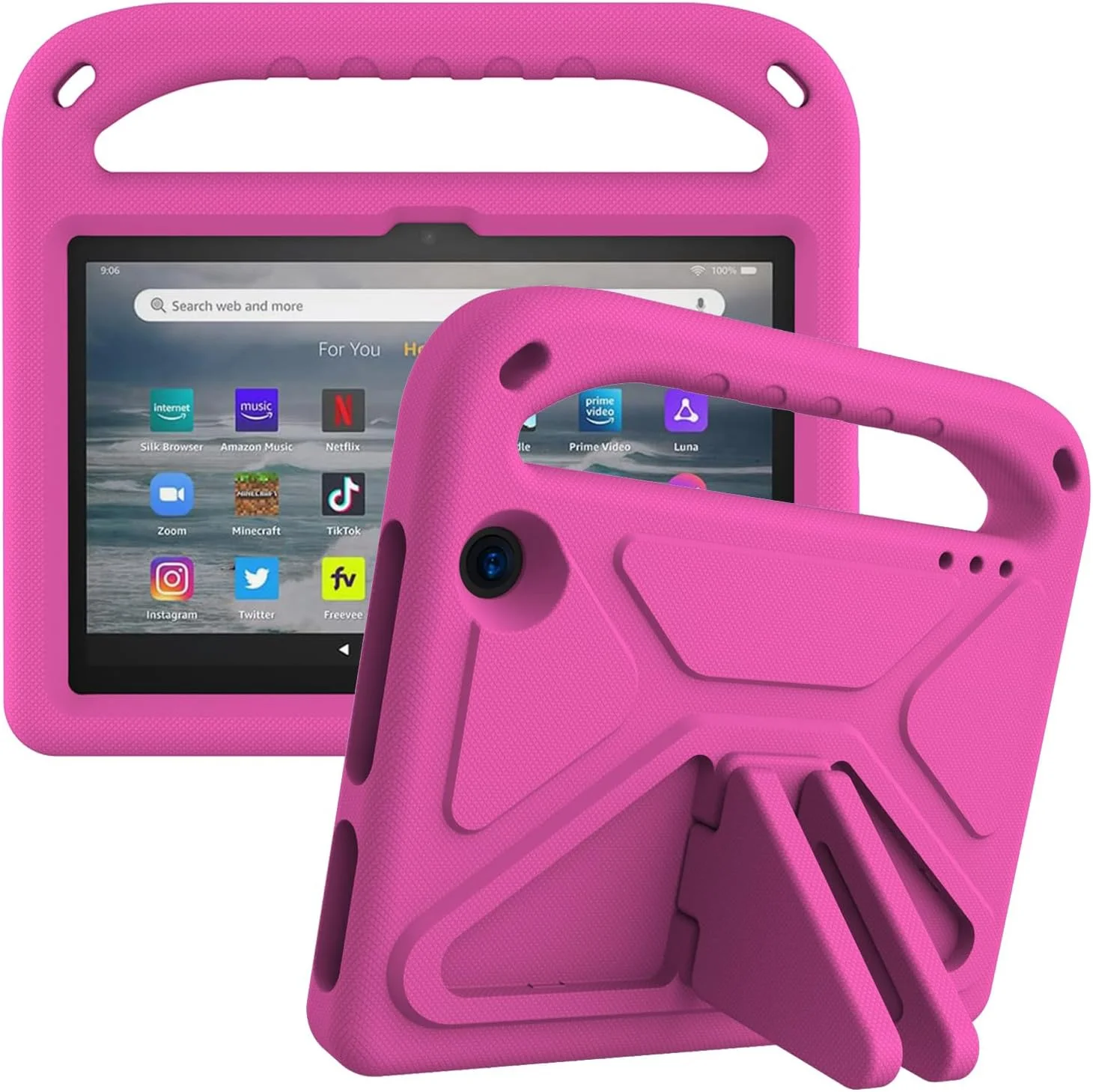کیف تبلت EabHulie برای فایر 7 2022، سبک وزن، EVA، ضد ضربه، دارای دسته و پایه، محافظ کودکانه، صورتی جیغ