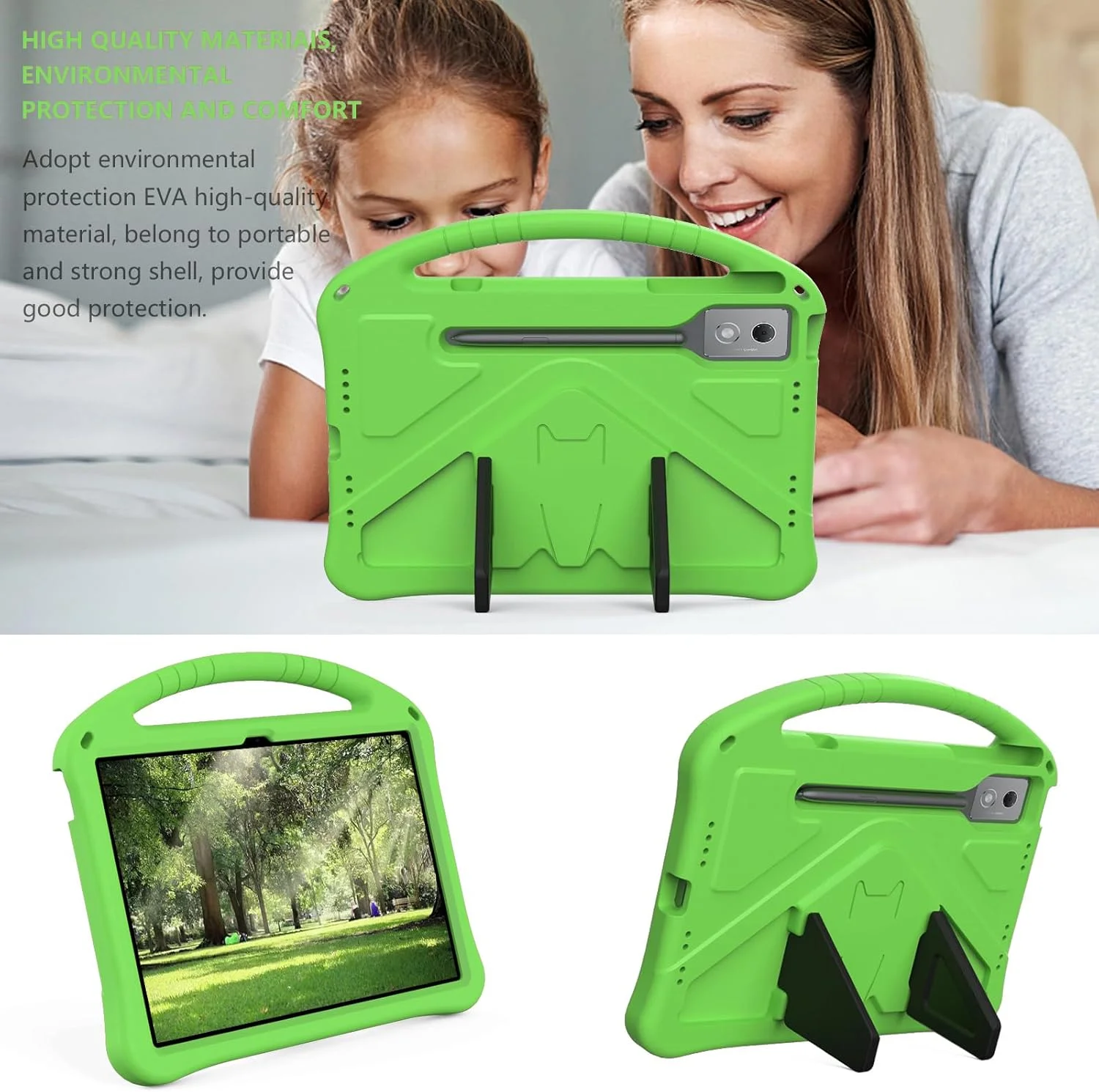 کیف محافظ تبلت EabHulie مناسب برای Lenovo Idea Tab Pro 2025/Yoga Pad Pro/Yoga Tab Plus 12.7 اینچ، با دستگیره، پایه و مقاوم در برابر ضربه - سبز