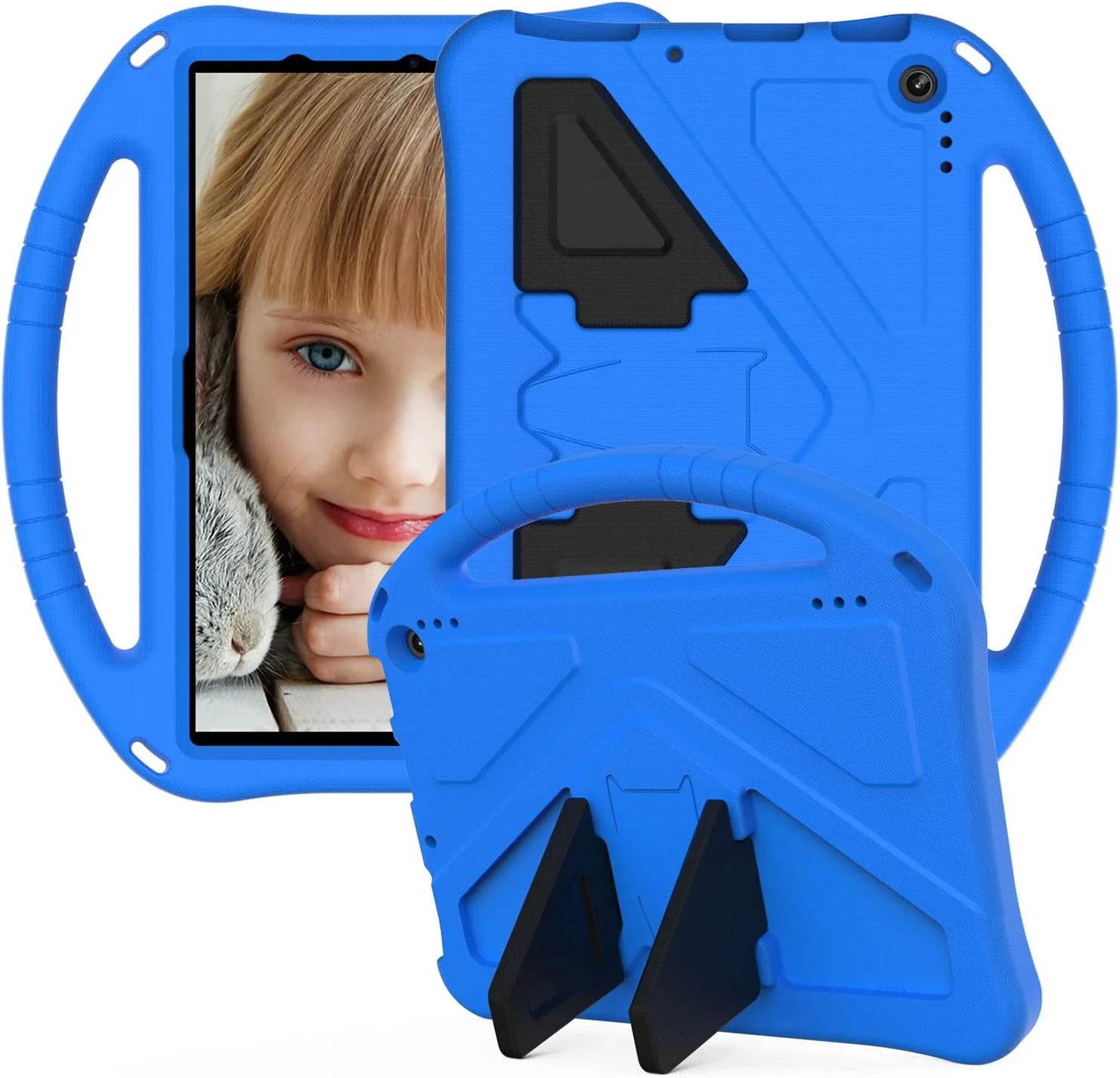 کیف محافظ تبلت مقاوم در برابر ضربه با دسته و پایه مناسب کودکان، سازگار با فایر HD 10/10 Plus 10.1 اینچ نسل 11 مدل 2021، آبی