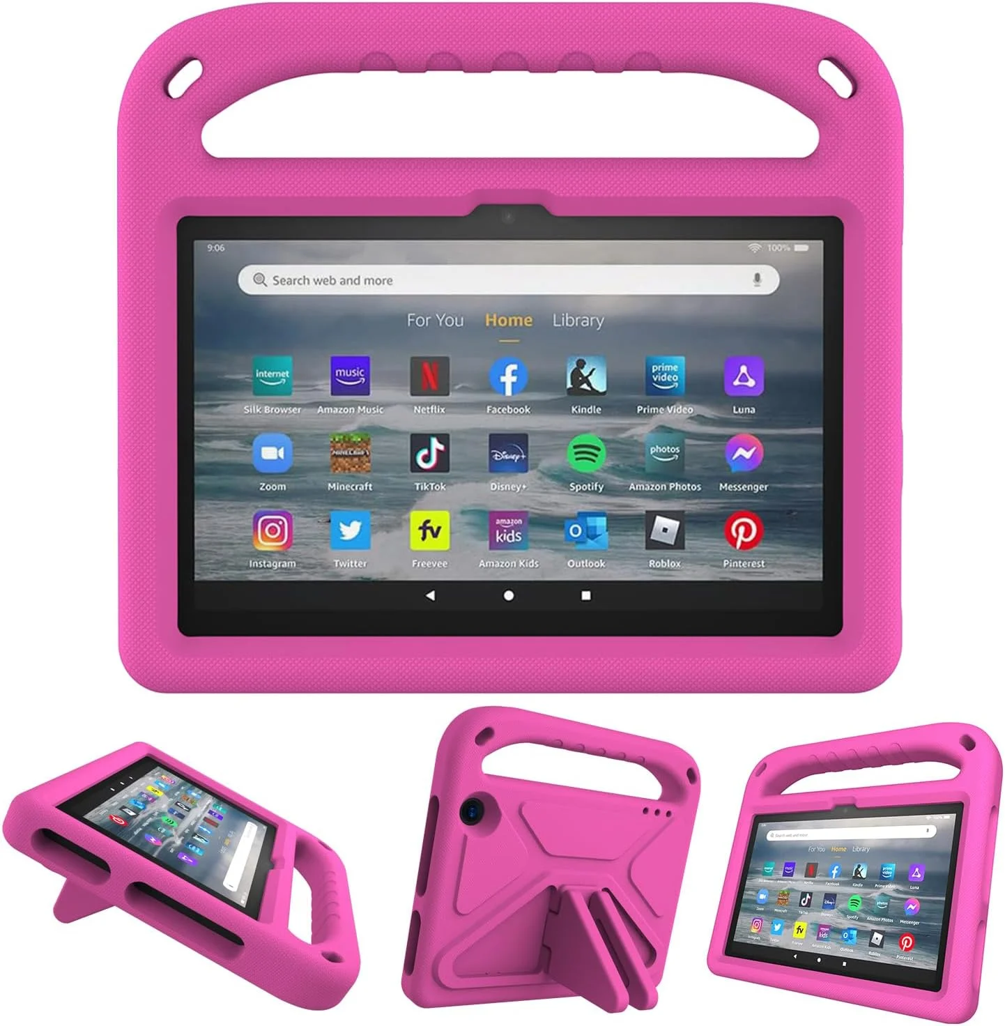 کیف تبلت EabHulie برای فایر 7 2022، سبک وزن، EVA، ضد ضربه، دارای دسته و پایه، محافظ کودکانه، صورتی جیغ