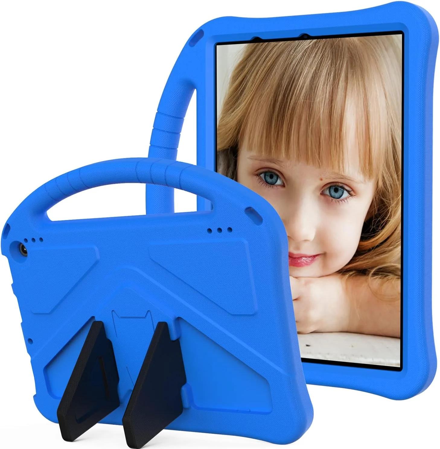 کیف محافظ تبلت مقاوم در برابر ضربه با دسته و پایه مناسب کودکان، سازگار با فایر HD 10/10 Plus 10.1 اینچ نسل 11 مدل 2021، آبی