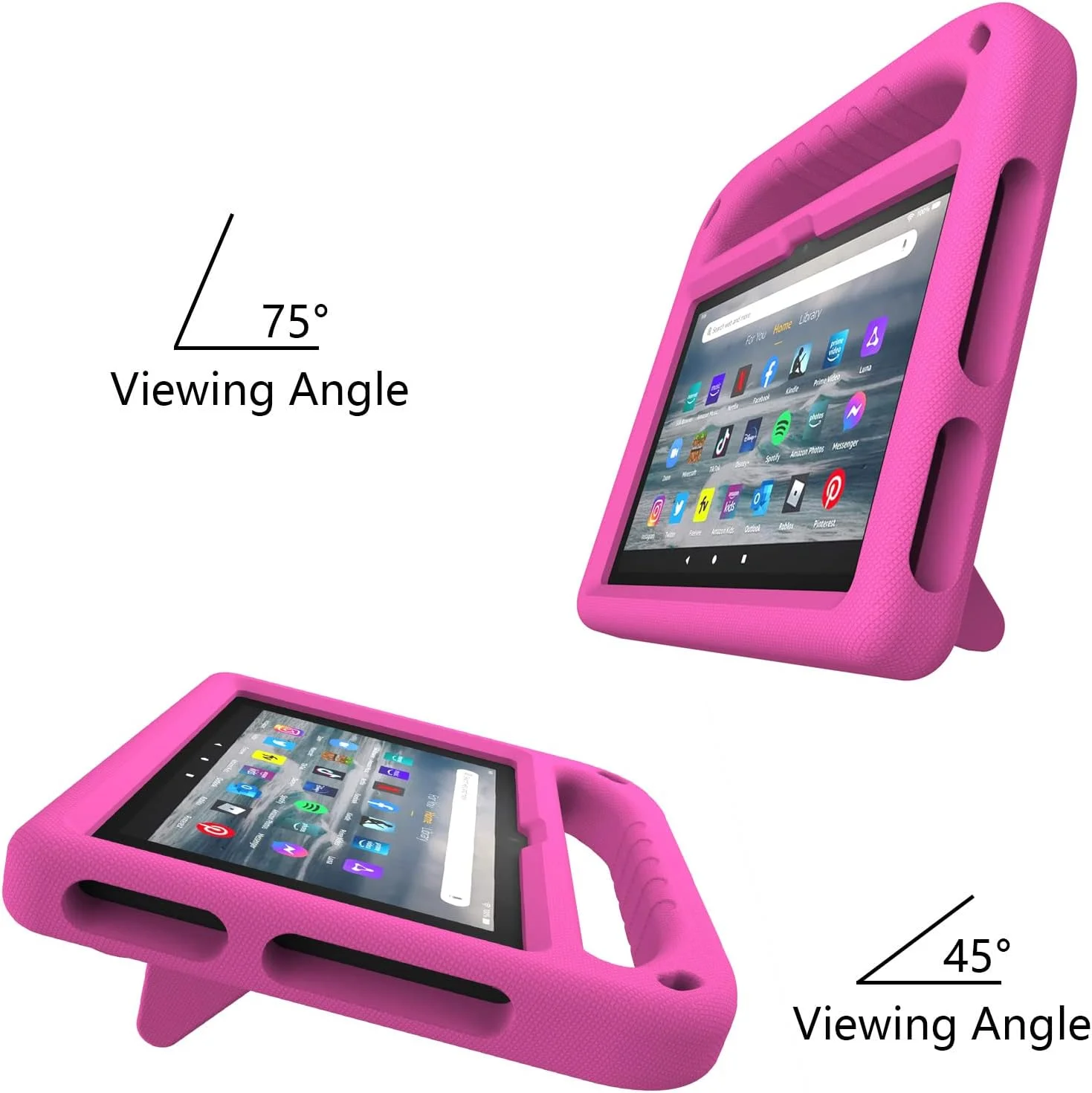 کیف تبلت EabHulie برای فایر 7 2022، سبک وزن، EVA، ضد ضربه، دارای دسته و پایه، محافظ کودکانه، صورتی جیغ