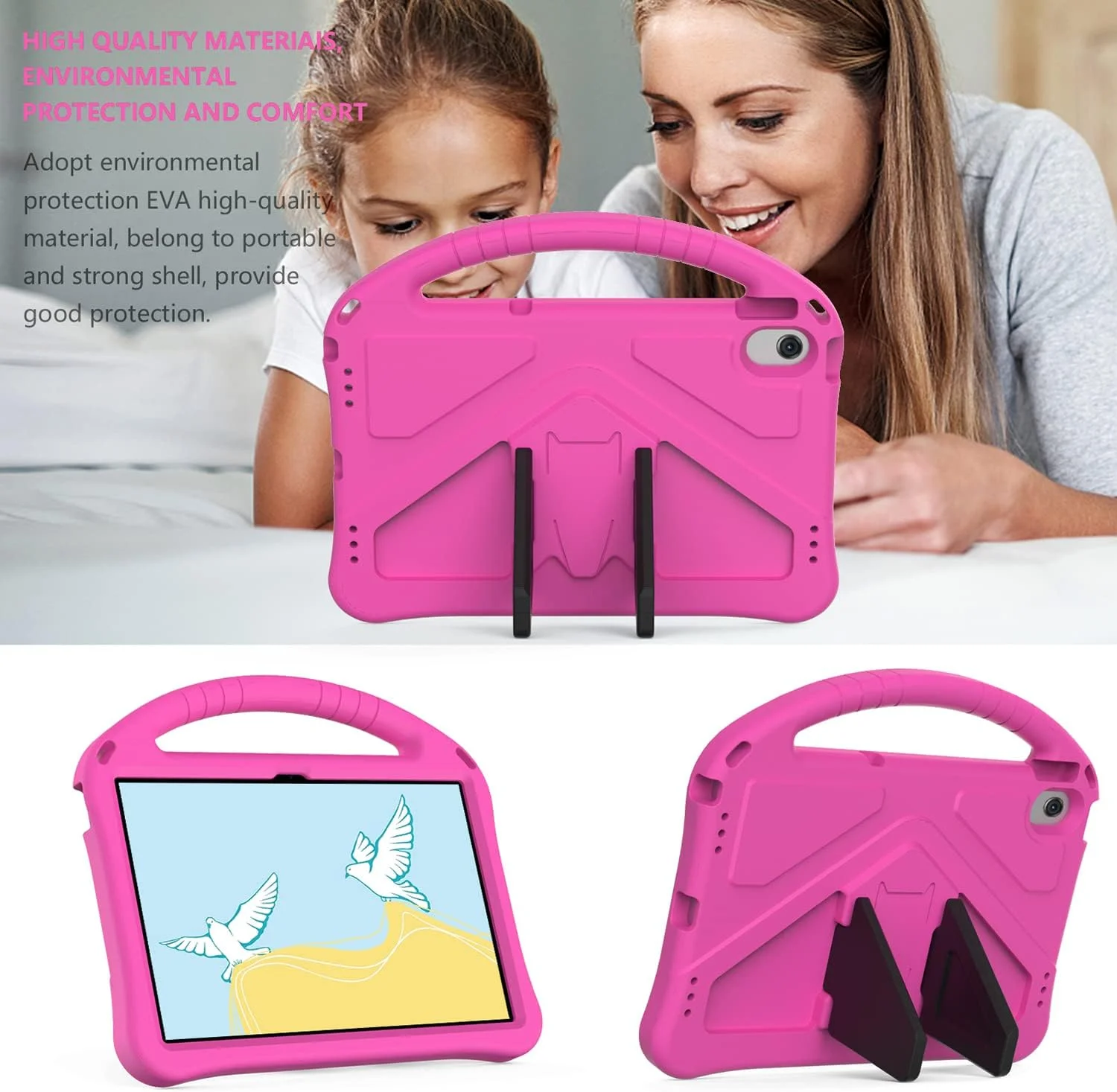 قاب محافظ تبلت هوآوی MatePad Pro 10.8 2019 2021، مناسب کودکان، بادوام، سبک وزن، دارای دسته و استند، ضد ضربه - صورتی جیغ