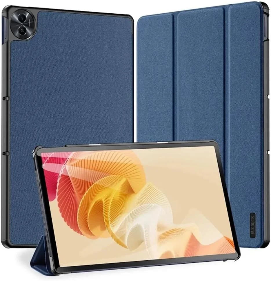 کاور سری Domo DUX DUCIS برای تبلت OPPO Realme Pad 2 11.5 اینچ – جلد سه تایی چرمی PU با قابلیت بیدار/خواب خودکار و عملکرد استند – آبی