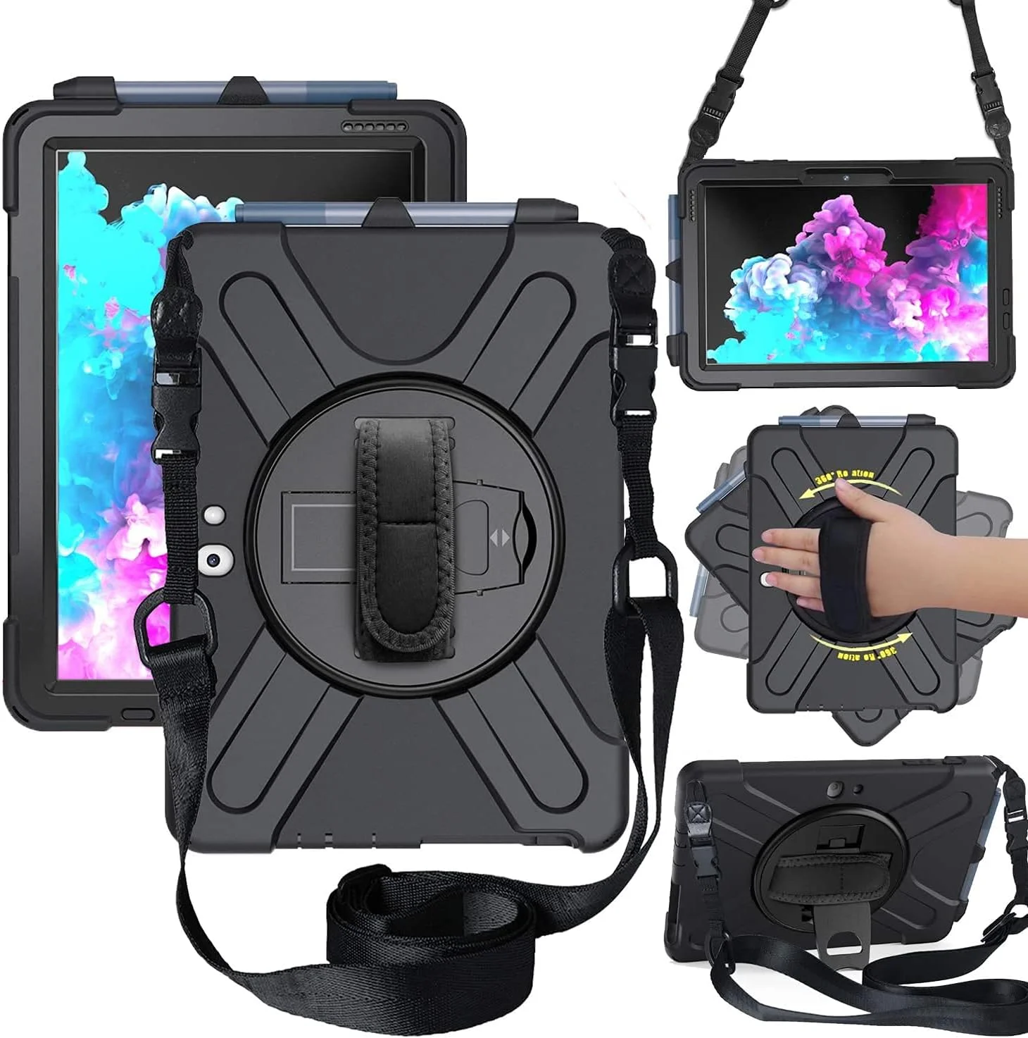 کیف سیلیکونی مقاوم و ضد ضربه مناسب کودکان DreamerX برای مایکروسافت Surface Go 4 / Surface Go 3 / Surface Go 2 10.5 اینچ / Surface Go 10 اینچ به همراه استند، بند دستی و بند شانه