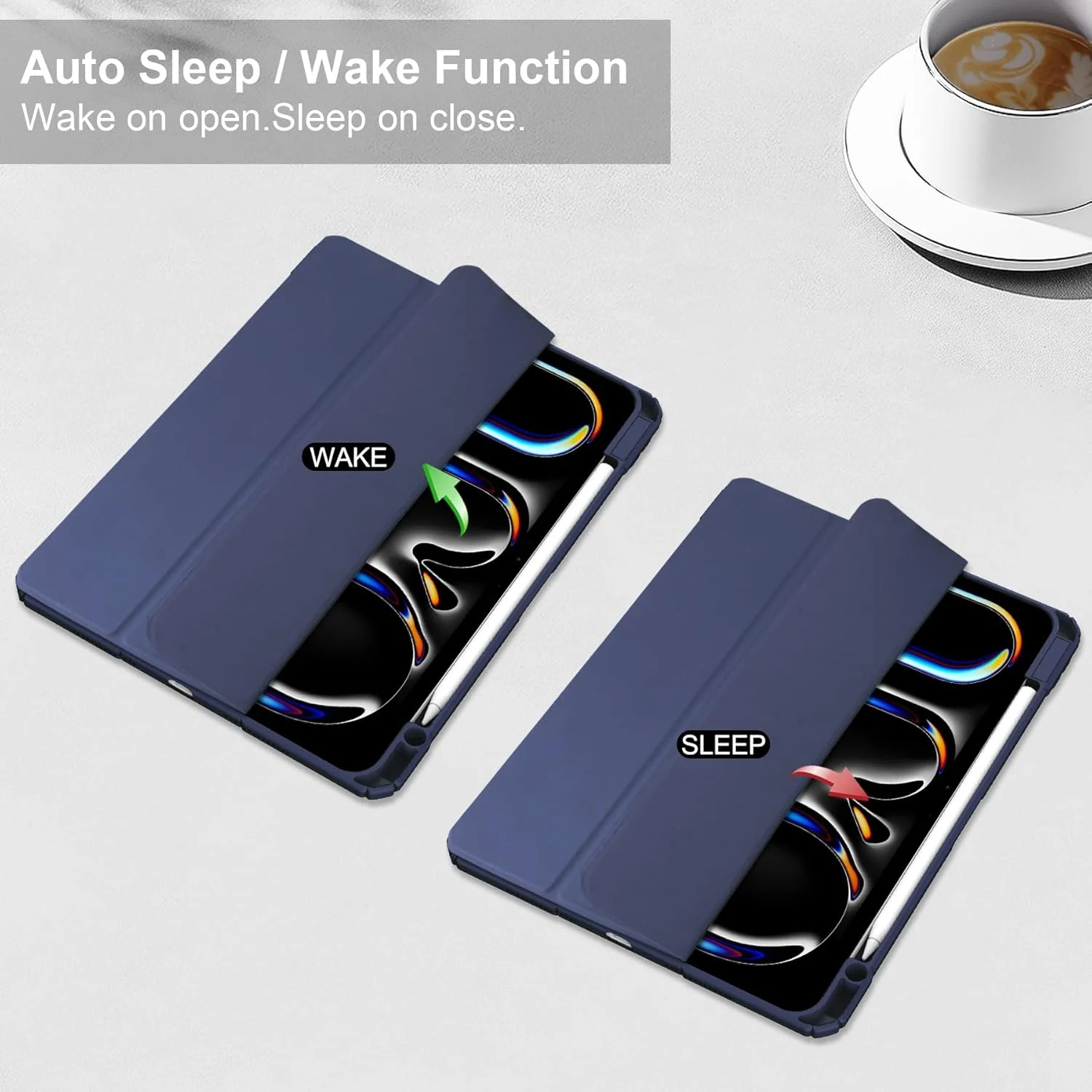 کیف باریک تبلت سازگار با آیپد پرو 11 (2024) با پشت شفاف و قاب ضد ضربه TPU، پشتیبانی از حالت خواب/بیدار خودکار، محافظت از قلم (آبی تیره)