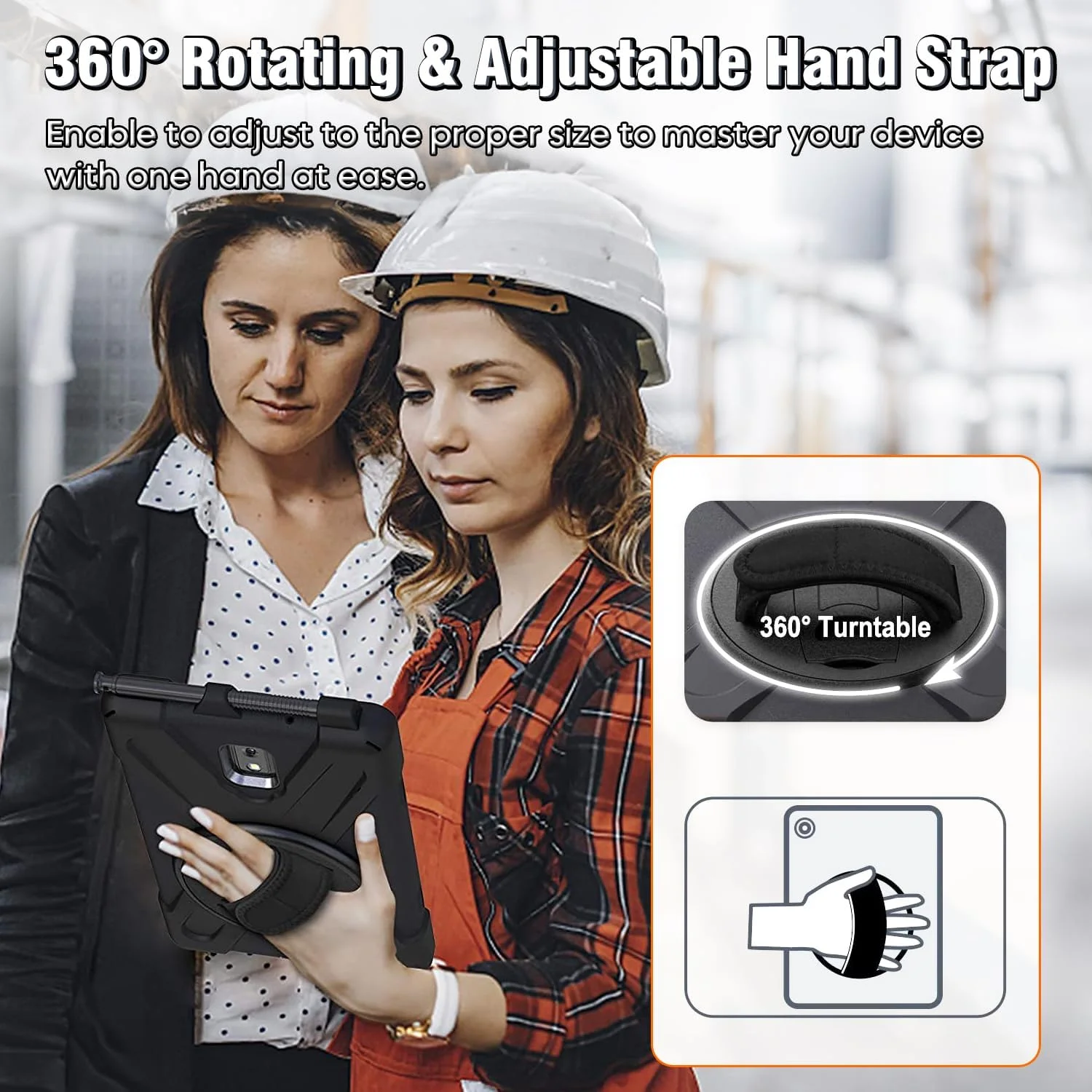 محافظ تبلت سامسونگ گلکسی تب اکتیو 3 8.0 اینچ DreamerX مدل T570/T575/T577، مقاوم در برابر ضربه و سقوط، با پایه چرخان، دسته، بند دستی و بند شانه، مشکی