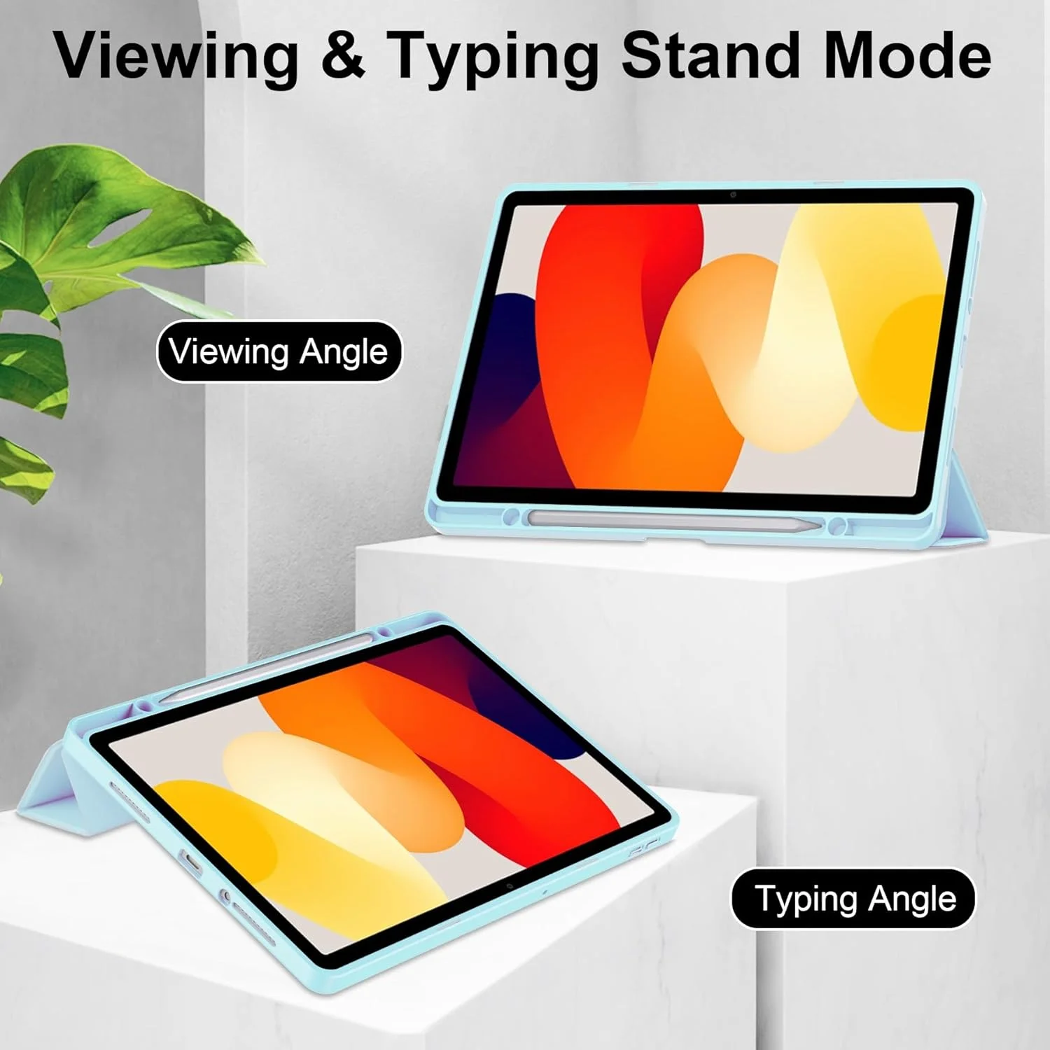 کیف باریک تبلت سازگار با شیائومی ردمی پد SE 11 اینچ 2023 با پشت شفاف و قاب TPU ضد ضربه، پشتیبانی از حالت خواب/بیداری خودکار، محافظت از جای مدادی (آبی آسمانی)