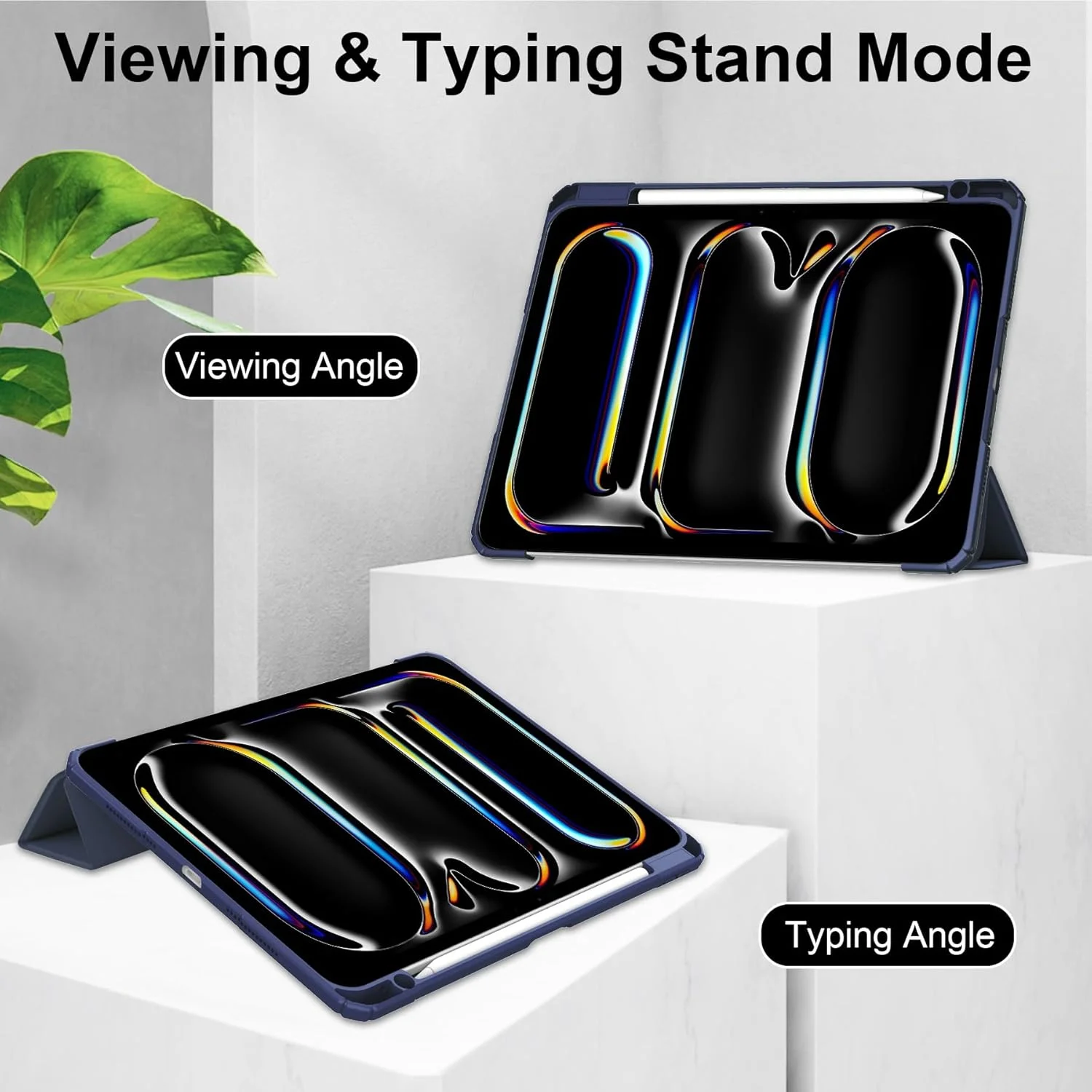 کیف باریک تبلت سازگار با آیپد پرو 11 (2024) با پشت شفاف و قاب ضد ضربه TPU، پشتیبانی از حالت خواب/بیدار خودکار، محافظت از قلم (آبی تیره)