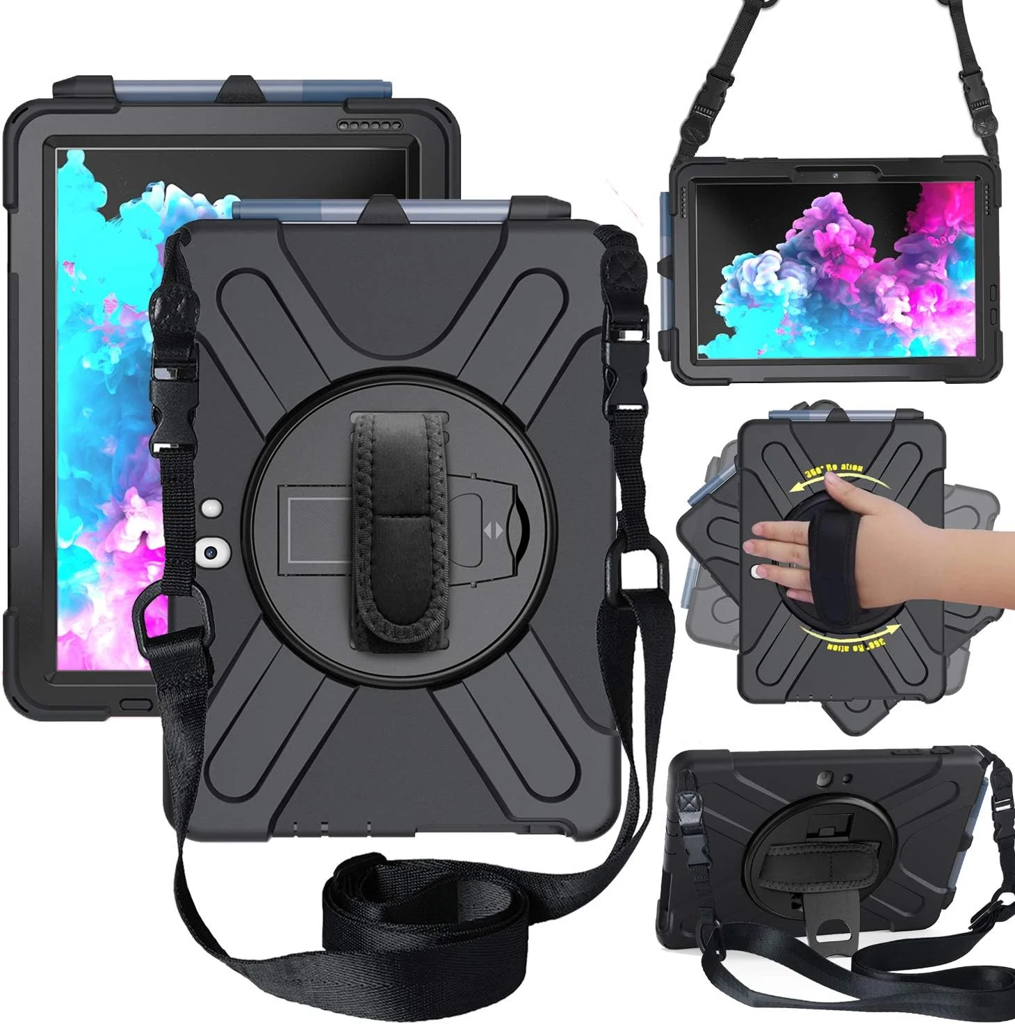 کیف محافظتی مقاوم CWNOTBHY برای مایکروسافت Surface Go 3 / Surface Go 2 10.5 اینچی / Surface Go 10 اینچی، مناسب برای استفاده سنگین، عدم سازگاری با کیبورد تایپ کاور، مشکی