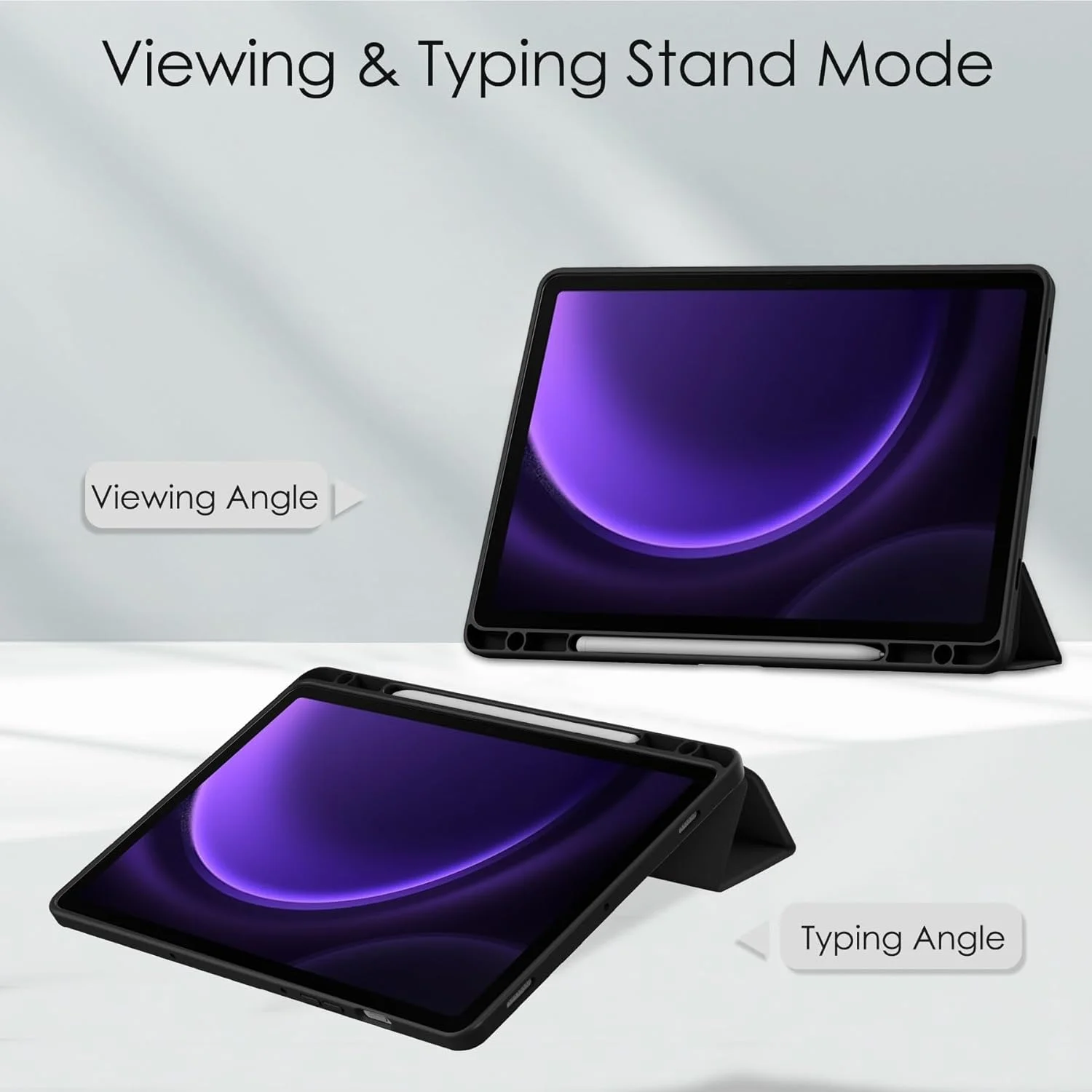 کیف باریک تبلت سازگار با تبلت سامسونگ گلکسی تب S9 FE مدل SM-X510/SM-X516 سایز 11 اینچ با قاب پشتی شفاف و پوشش قاب TPU ضد ضربه، پشتیبانی از حالت خواب/بیدار خودکار، دارای جای قلم