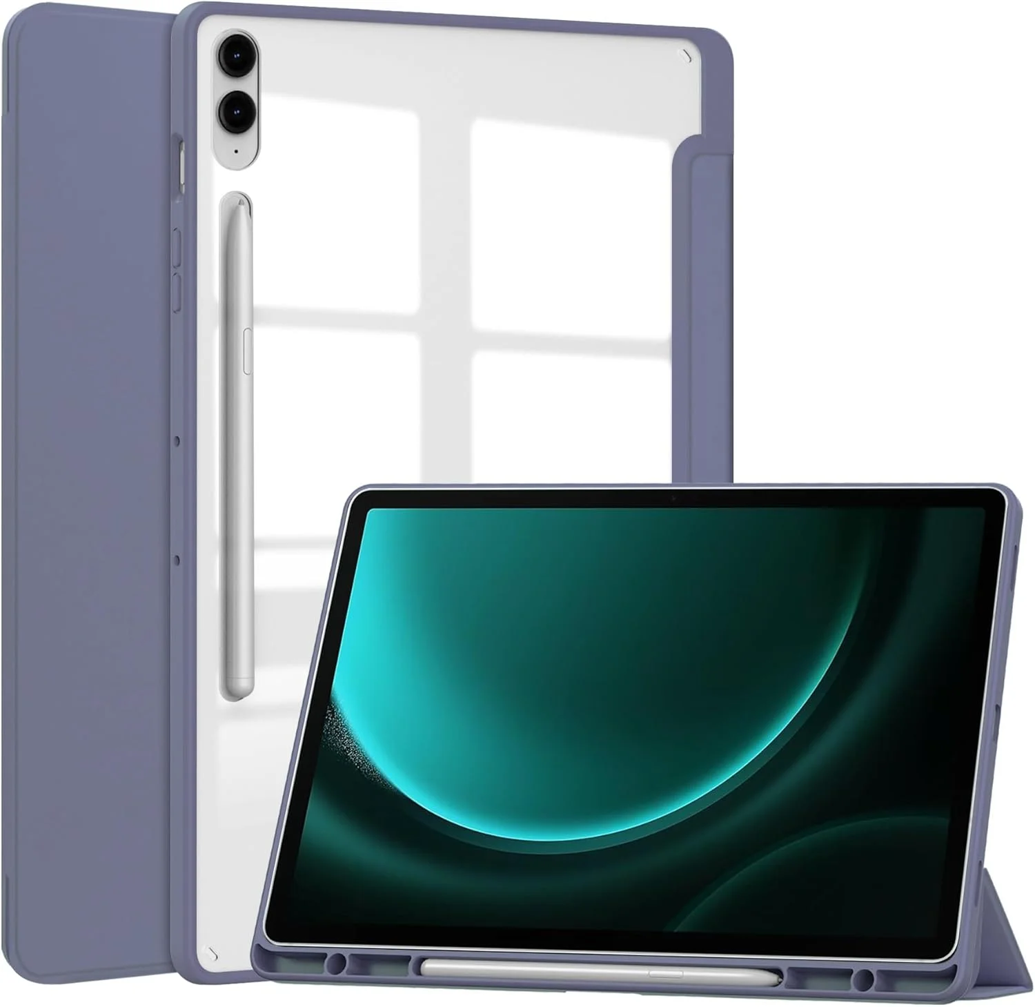 کیف باریک مسافرتی تبلت سازگار با تبلت سامسونگ گلکسی تب S9 FE Plus SM-X610/SM-X616 12.4 اینچ با پوشش پشتی شفاف و قاب TPU ضد ضربه، با قابلیت استند