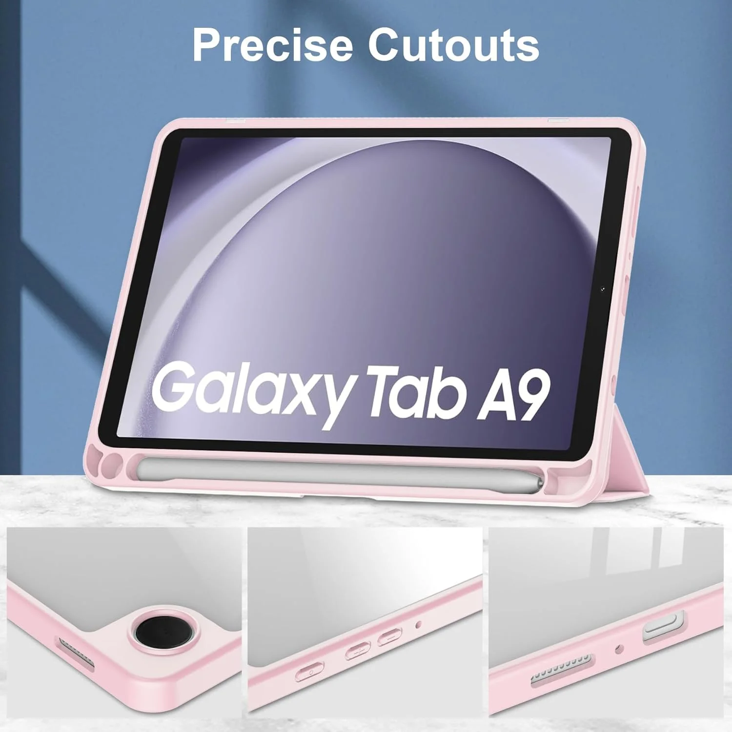 کاور باریک تبلت سازگار با تبلت سامسونگ گلکسی تب A9 SM-X110 8.7 اینچی با پشت شفاف و قاب TPU ضد ضربه، پشتیبانی از حالت خواب/بیدار خودکار، دارای جای قلم تبلت