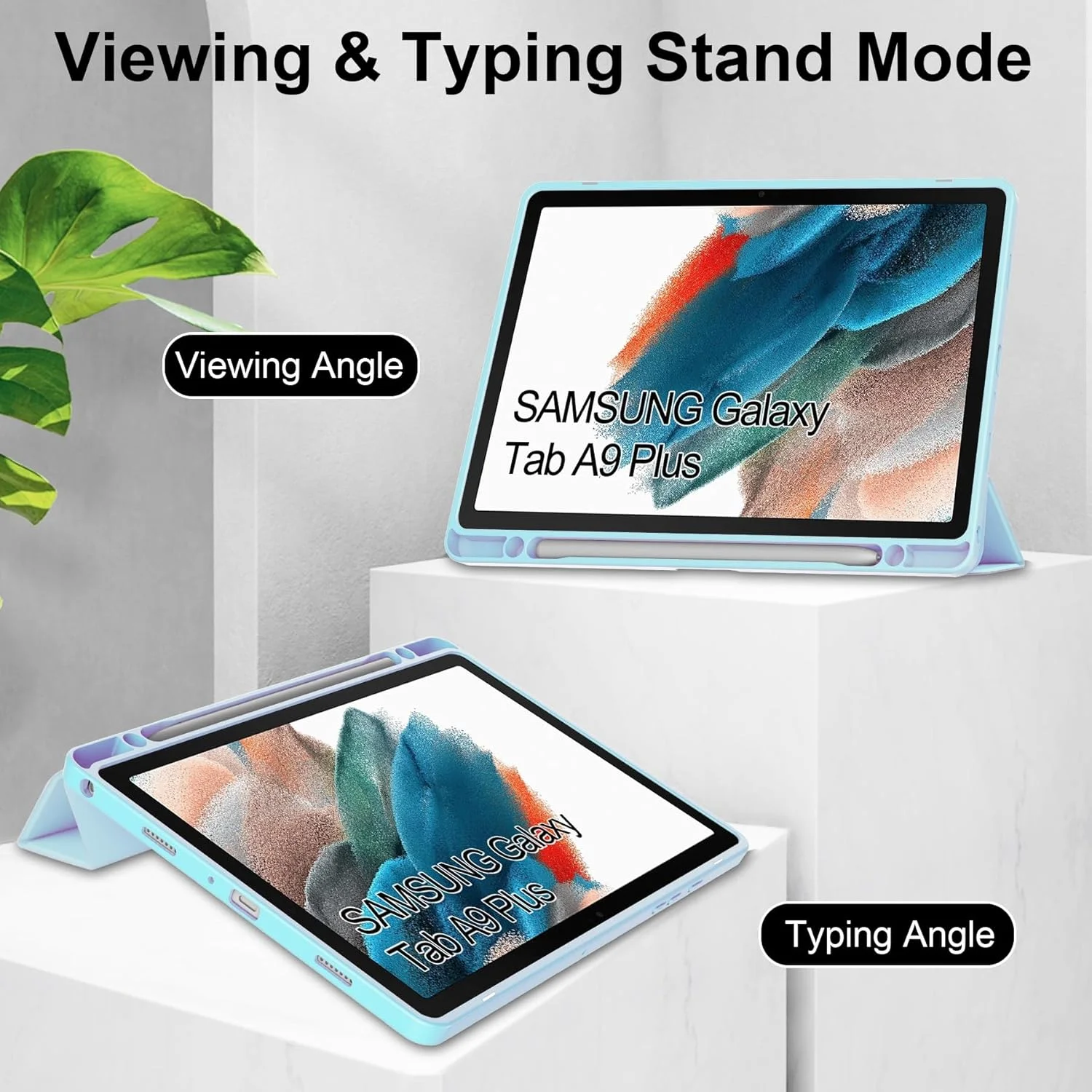 کیف باریک تبلت سازگار با تبلت سامسونگ گلکسی تب A9 پلاس 11 اینچی با پشت شفاف و قاب TPU ضد ضربه، پشتیبانی از حالت خواب/بیدار خودکار، محافظت از نگهدارنده مداد داخلی (آسمانی)
