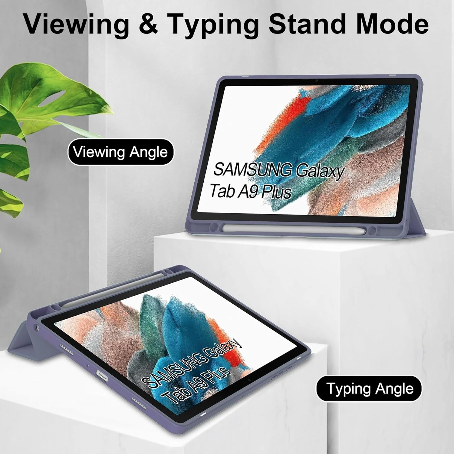 کیف باریک تبلت سازگار با تبلت سامسونگ گلکسی تب A9 پلاس 11 اینچی با پشت شفاف و قاب TPU ضد ضربه، پشتیبانی از حالت خواب/بیدار خودکار، محافظت از نگهدارنده مداد داخلی (بنفش)