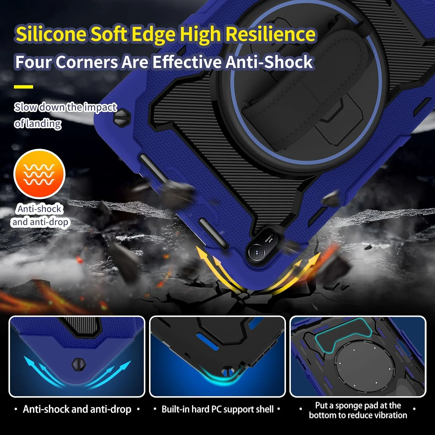 کاور آیپد مدل A16 نسل 11 اینچی 11 اینچ 2025 / آیپد نسل 10 اینچی 10.9 اینچ 2022 با جای قلم و بند دستی، کاور ضد ضربه سیلیکونی + PC، پایه تاشو چرخشی مخفی، آبی تیره