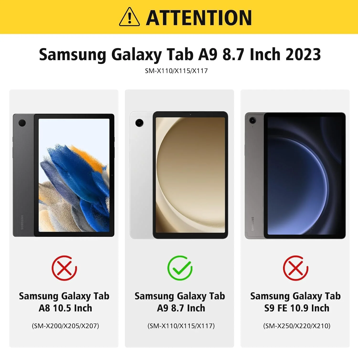 کاور محافظ تبلت سامسونگ گلکسی تب A9 سایز 8.7 اینچ مدل 2023 (SM-X110/X115/X117) به همراه استند و جای قلم | کاور محافظ کودکانه مشکی