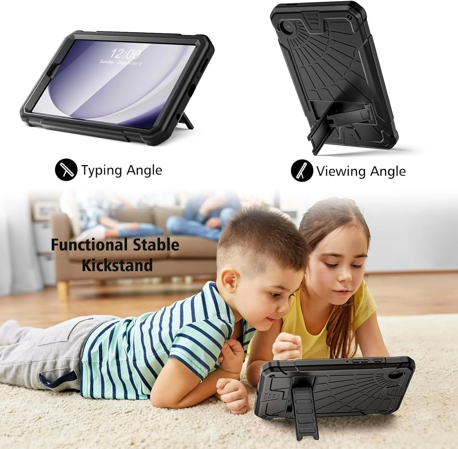کاور محافظ تبلت سامسونگ گلکسی تب A9 سایز 8.7 اینچ مدل 2023 (SM-X110/X115/X117) به همراه استند و جای قلم | کاور محافظ کودکانه مشکی