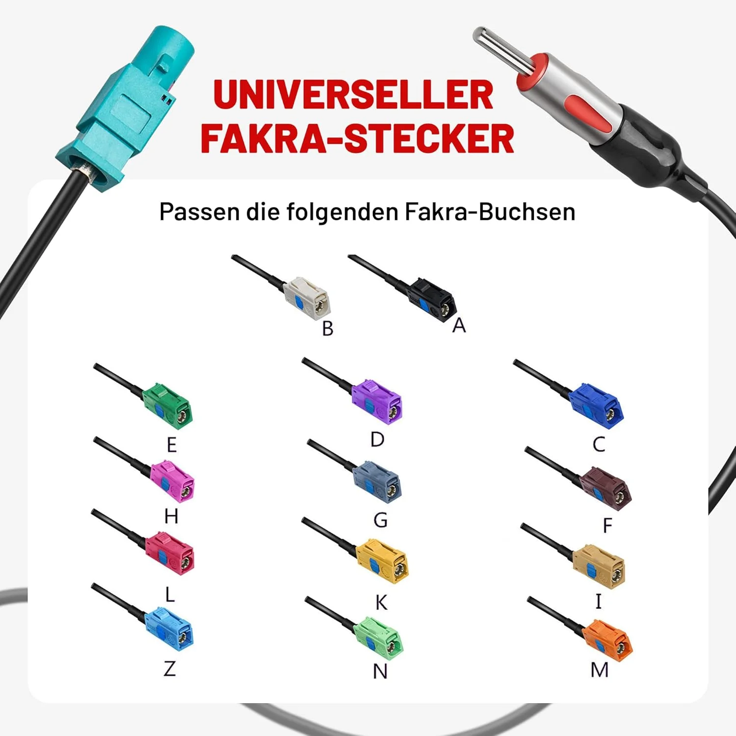 آداپتور آنتن خودرو RED WOLF Fakra نر به DIN برای فورد، بی ام و، فولکس واگن، جیپ، دوج، پورشه، کابل آداپتور آنتن رادیو خودرو GPS