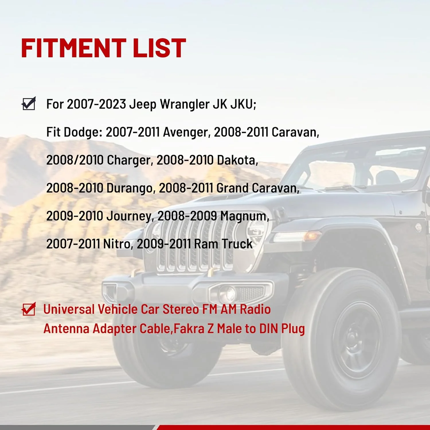 آداپتور آنتن استریو رادیویی جایگزین RED WOLF مناسب برای جیپ رانگلر ۲۰۰۷-۲۰۱۳ JK JKU، دوج کرایسلر