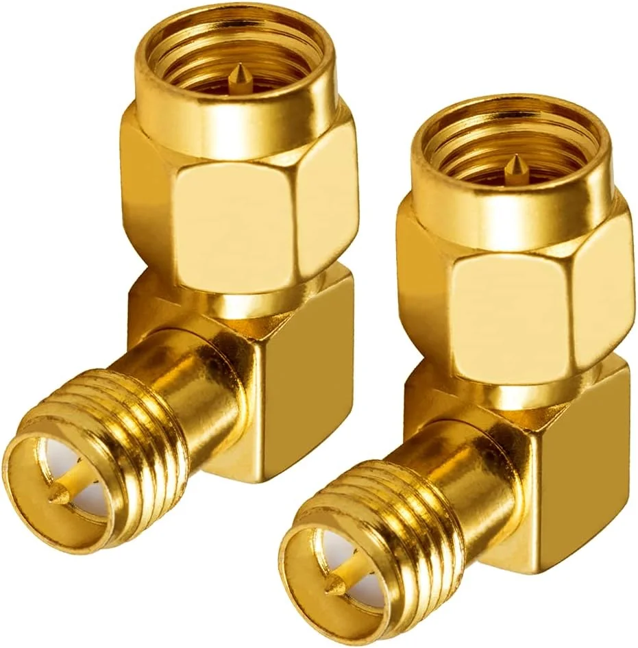 POBADY 2 عدد آداپتور SMA نر به RP-SMA مادگی (با پین) زاویه راست 90 درجه RF کواکسیال برای آنتن وای فای 2G 3G 4G، روتر، شبکه WLAN بی سیم