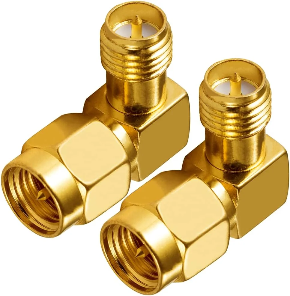 POBADY 2 عدد آداپتور SMA نر به RP-SMA مادگی (با پین) زاویه راست 90 درجه RF کواکسیال برای آنتن وای فای 2G 3G 4G، روتر، شبکه WLAN بی سیم