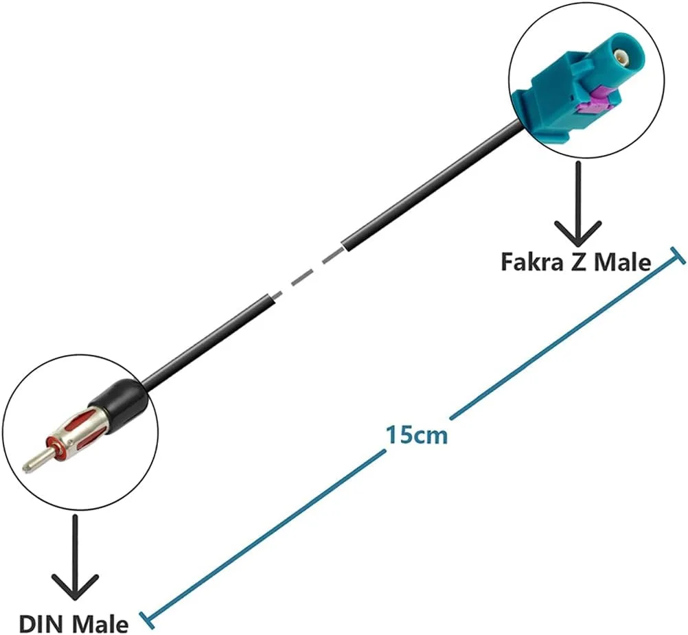 کابل آداپتور فاکرا Z نری به DIN نری، فاکرا Z مناسب رادیو خودرو، تلویزیون، GPS، کابل فاکرا RG174 به طول 15 سانتی متر برای آنتن رادیو FM/AM