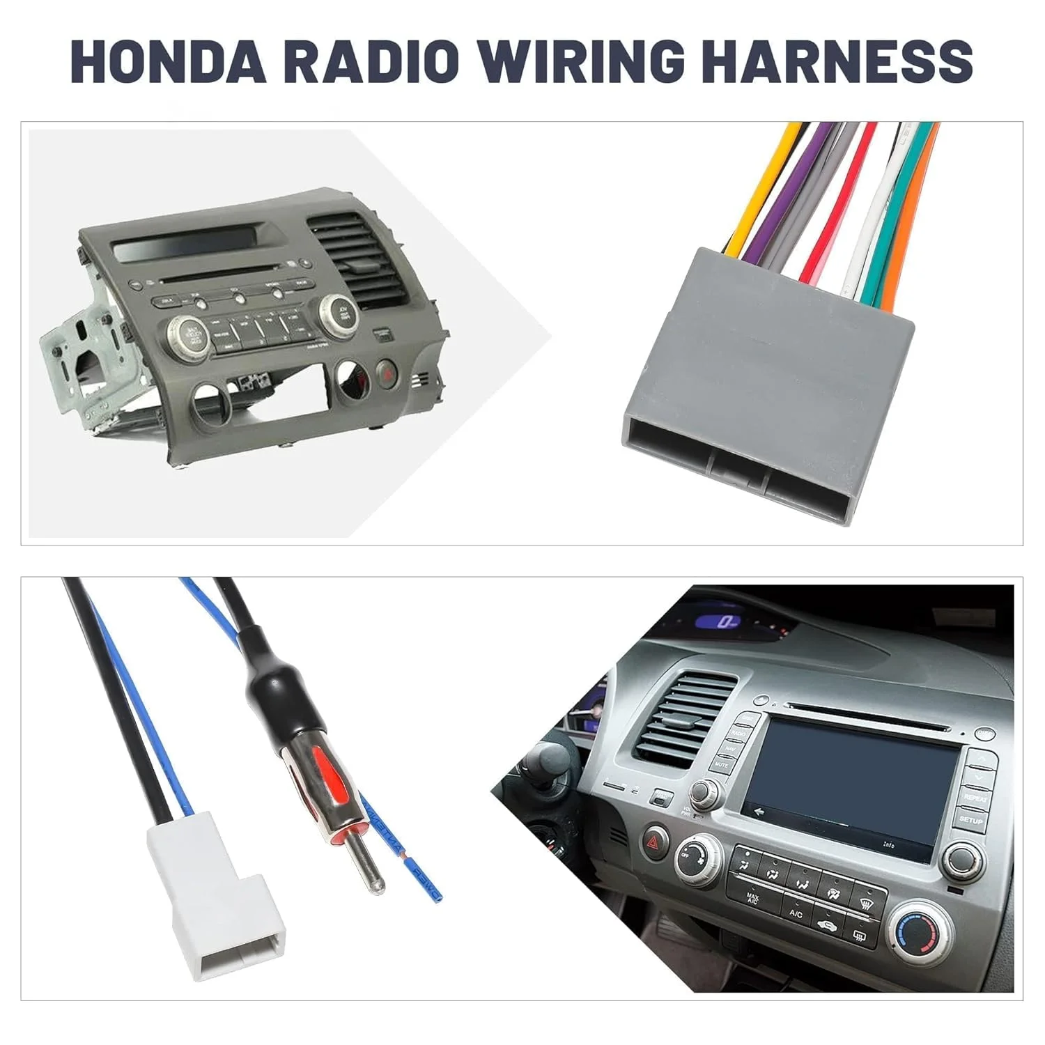 کانکتور سیم کشی رادیو خودرو NuIth برای هوندا سیویک، اودیسه CR-V منتخب سال های 2006-2011، آکورا لجند CL RL سال های 1991-1998 به همراه آداپتور آنتن، جایگزین استریو رسیور