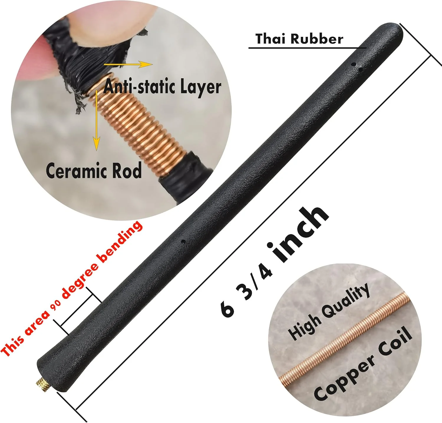 آنتن کوتاه MINILAOMA برای رم 1500 (2009-2022)، دوج رم 1500 پیکاپ (2009-2010)، میله آنتن برای دریافت رادیویی عالی - ضد کارواش 6 3/4 اینچی، جایگزینی میله آنتن سیم پیچ مسی داخلی